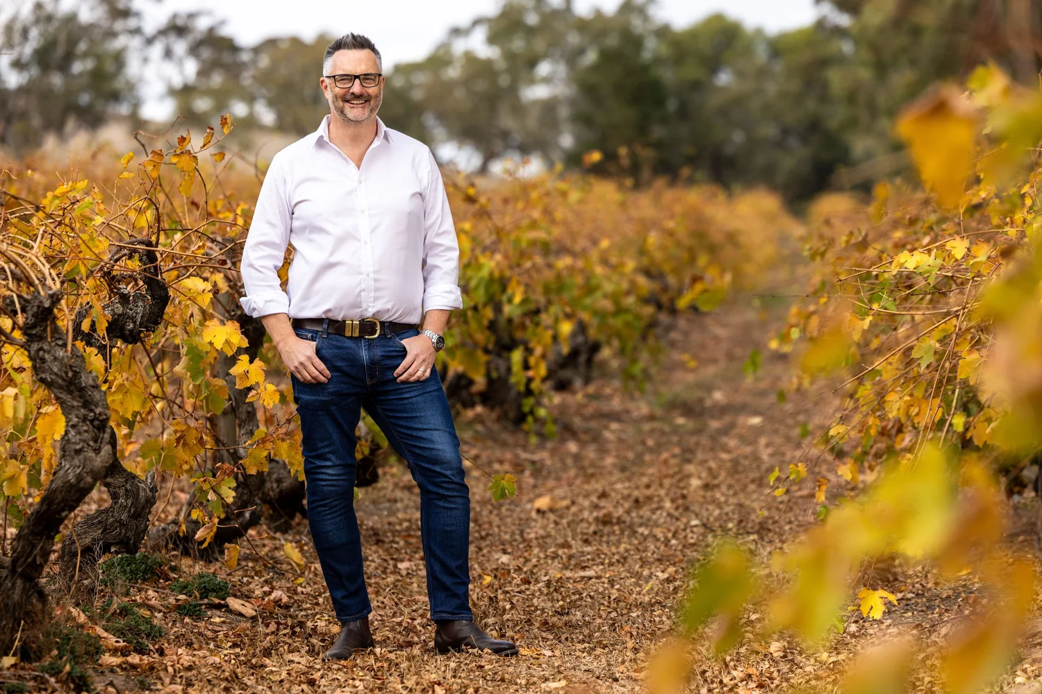 Wine executive portrait in an autumn Barossa vineyard