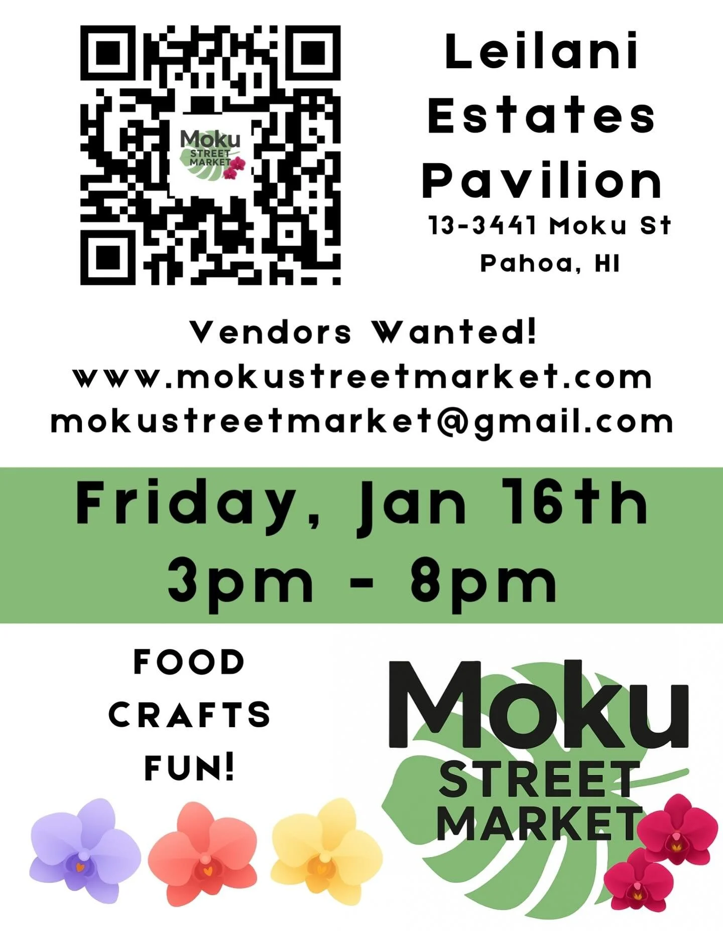 We&rsquo;re doing it again! 💃🏽🙌🏽🤙🏽 Moku Street Night Market is back in Leilani Estates on January 16th, 2026. 👍🏽✨
Vendor space is available, visit our website for more information: www.mokustreetmarket.com