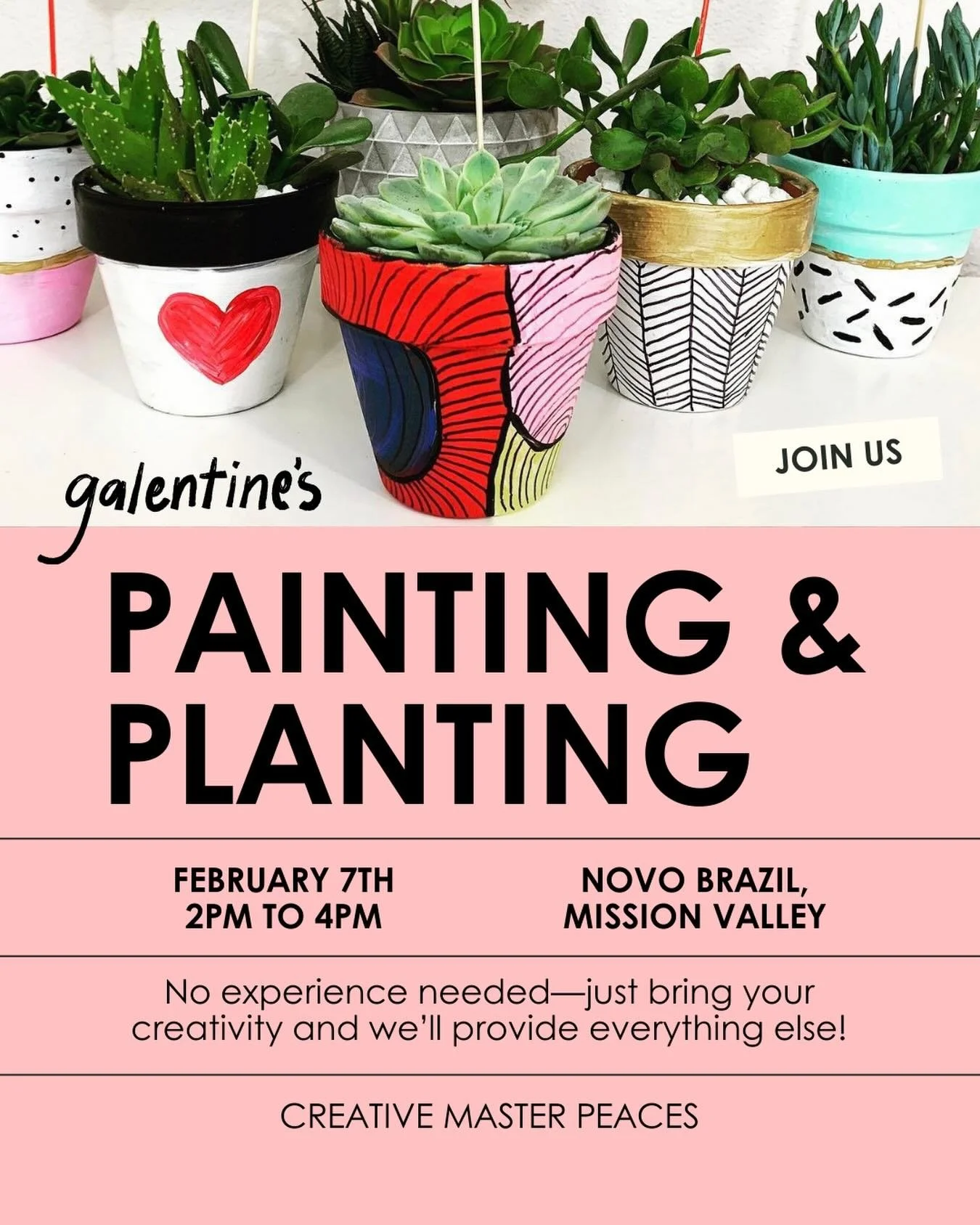 Sip. Paint. Plant. Repeat. Your perfect Galentine&rsquo;s night is waiting&hellip;

Looking for a creative way to celebrate Galentine&rsquo;s or Valentine&rsquo;s Day? Join us at Novo Brazil Mission Valley for an unforgettable night of painting pots,
