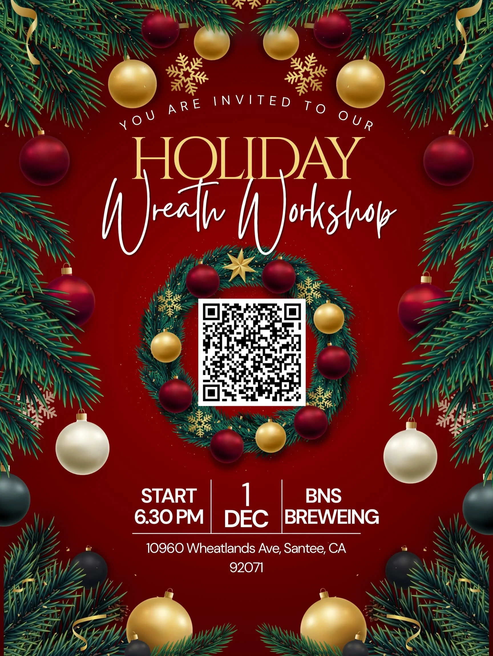 🎄✨ Holiday crafting season is officially here!

We&rsquo;re kicking off December with our Holiday Wreath Workshop at BNS Brewing in Santee! 🌿

Join us for a fun, festive afternoon where you&rsquo;ll design and decorate your very own holiday wreath,