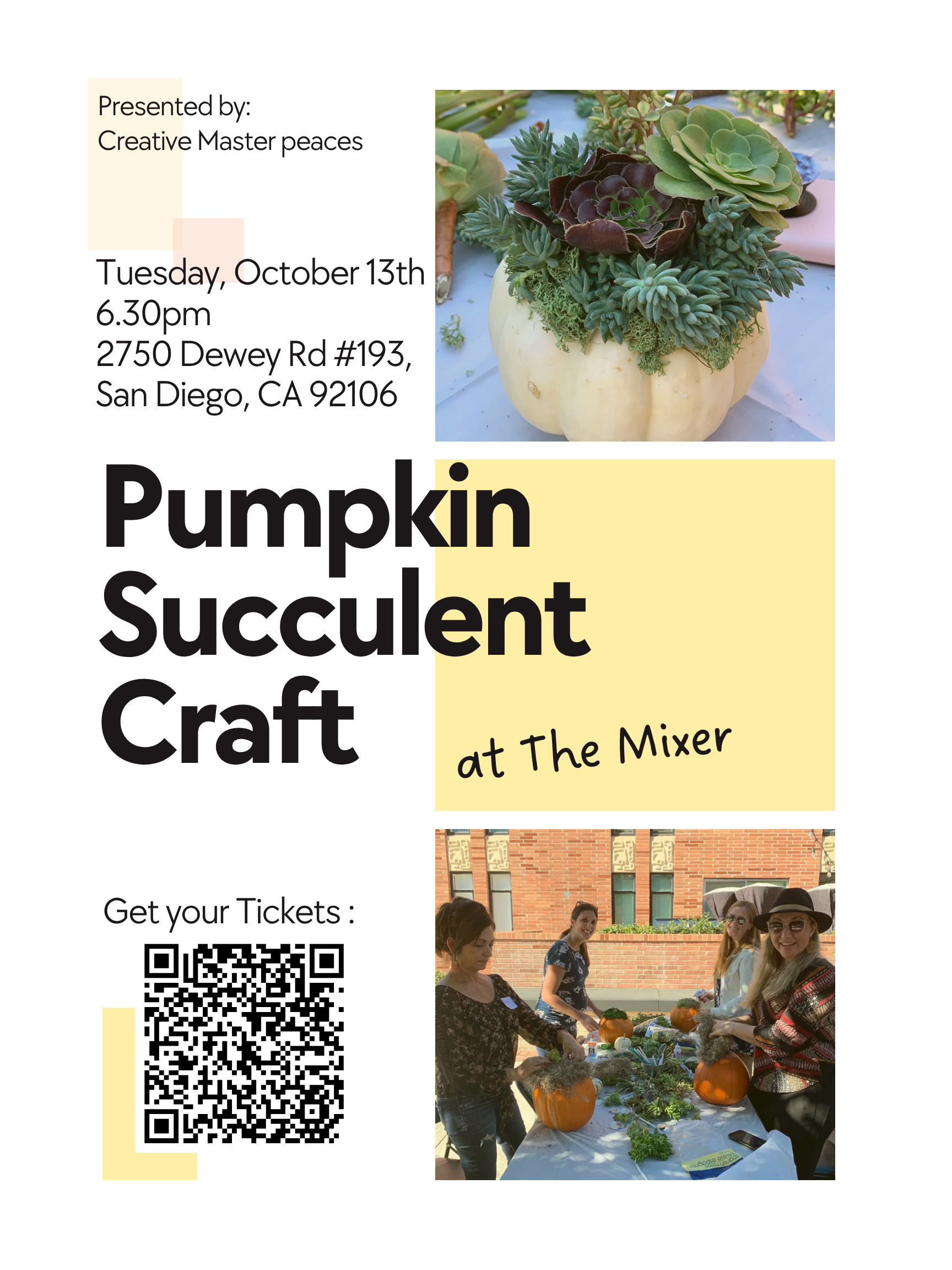 October 13th: Pumpkin Succulent Craft at The Mixer in San Diego