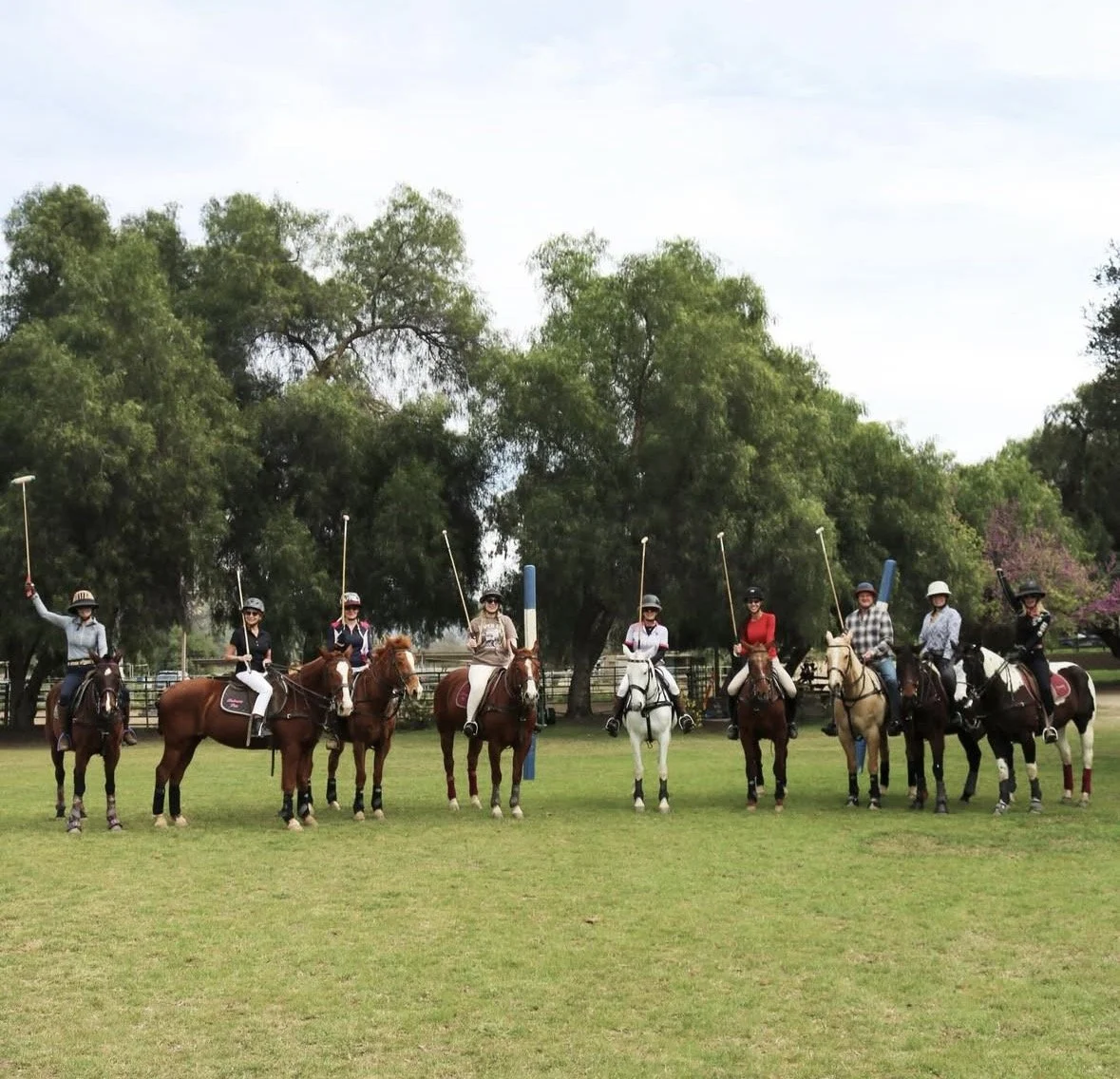 people on horses holding polo sticks