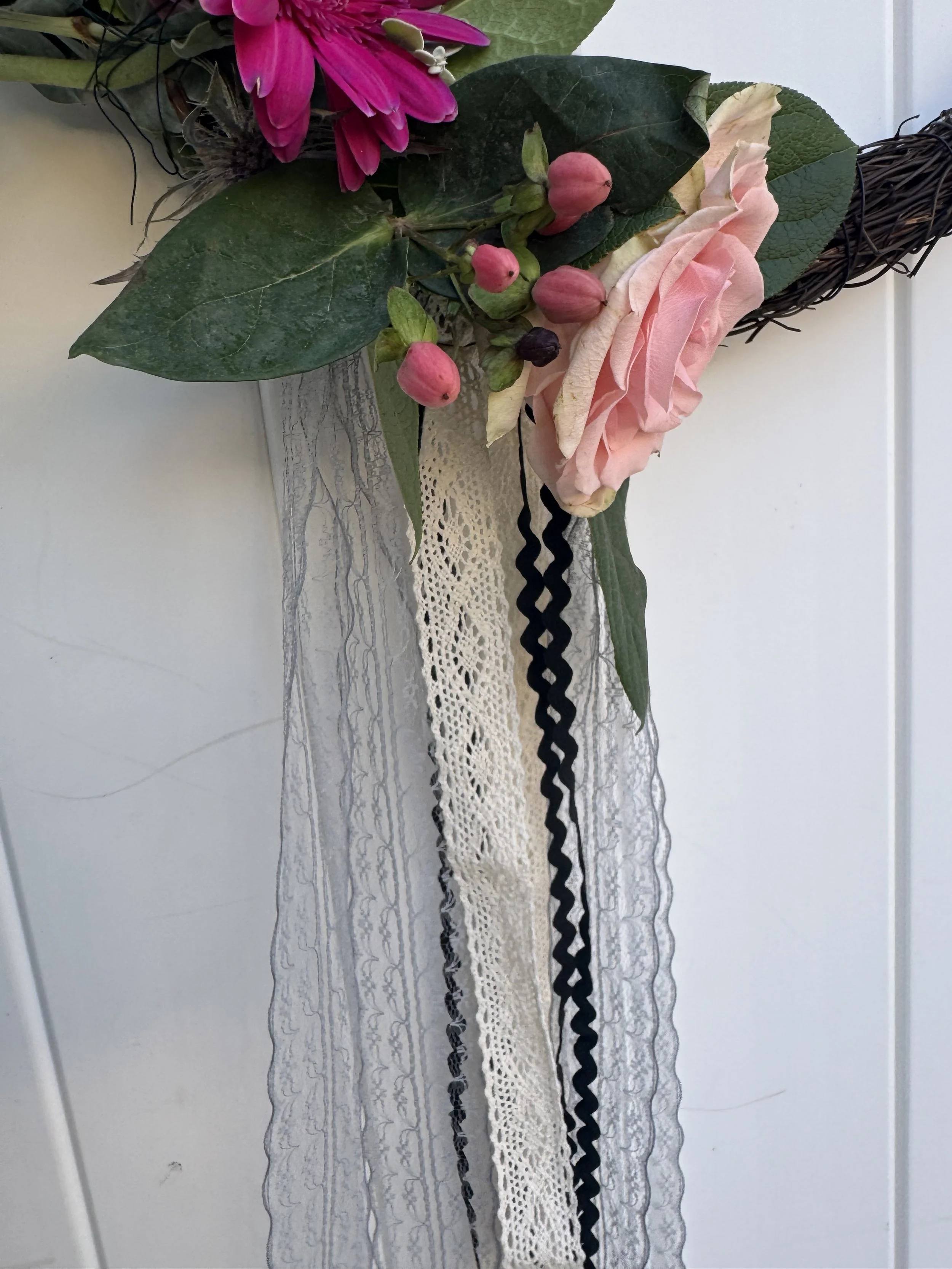 image ribbons on a floral yule moon