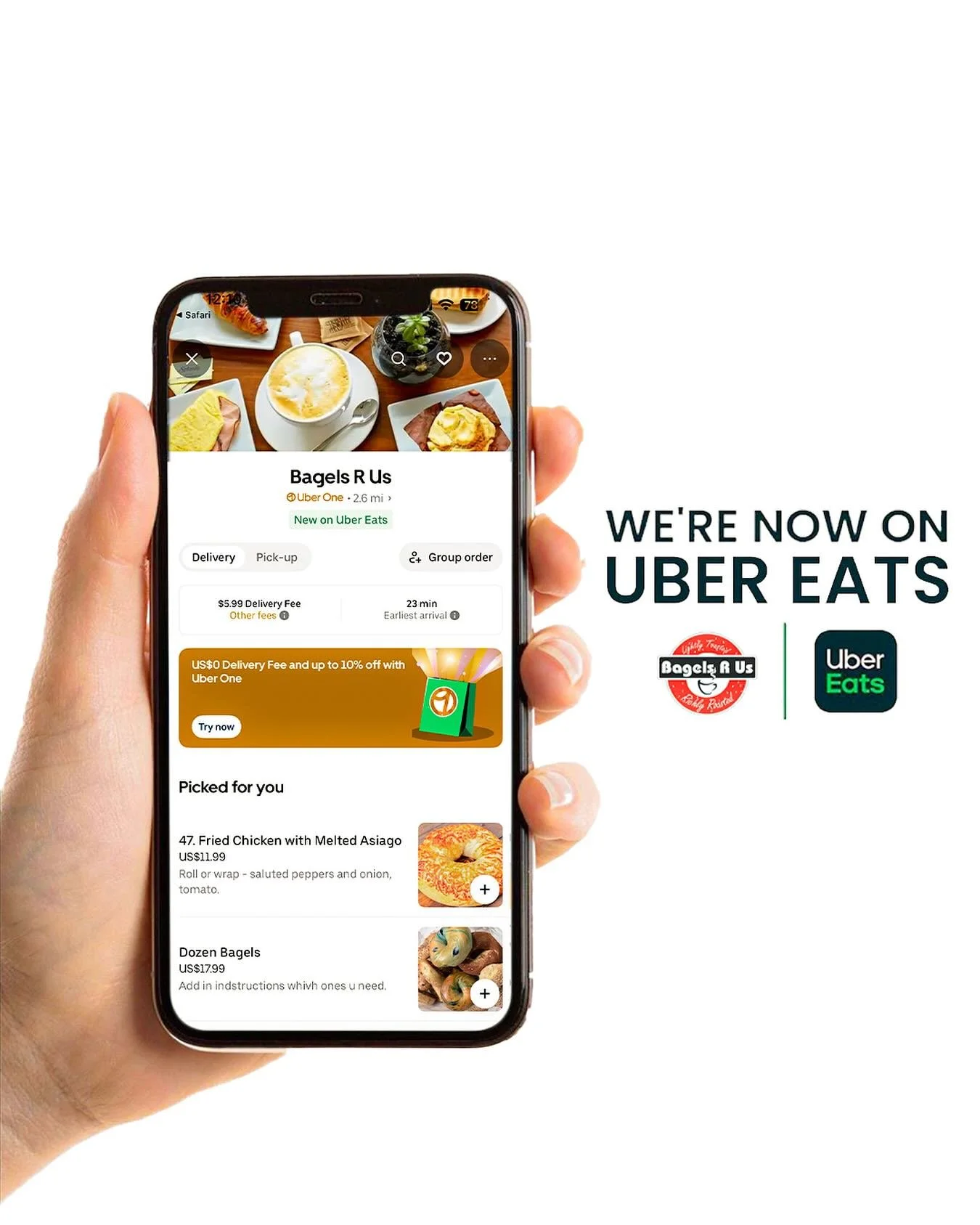 🚨 We&rsquo;re now on Uber Eats! 🚗💨

Order your favorite Bagels R Us dishes 24/7 - Order now and satisfy your cravings anytime! 

#ubereats #247delivery #foodondemand #bagels #bagelsrus
