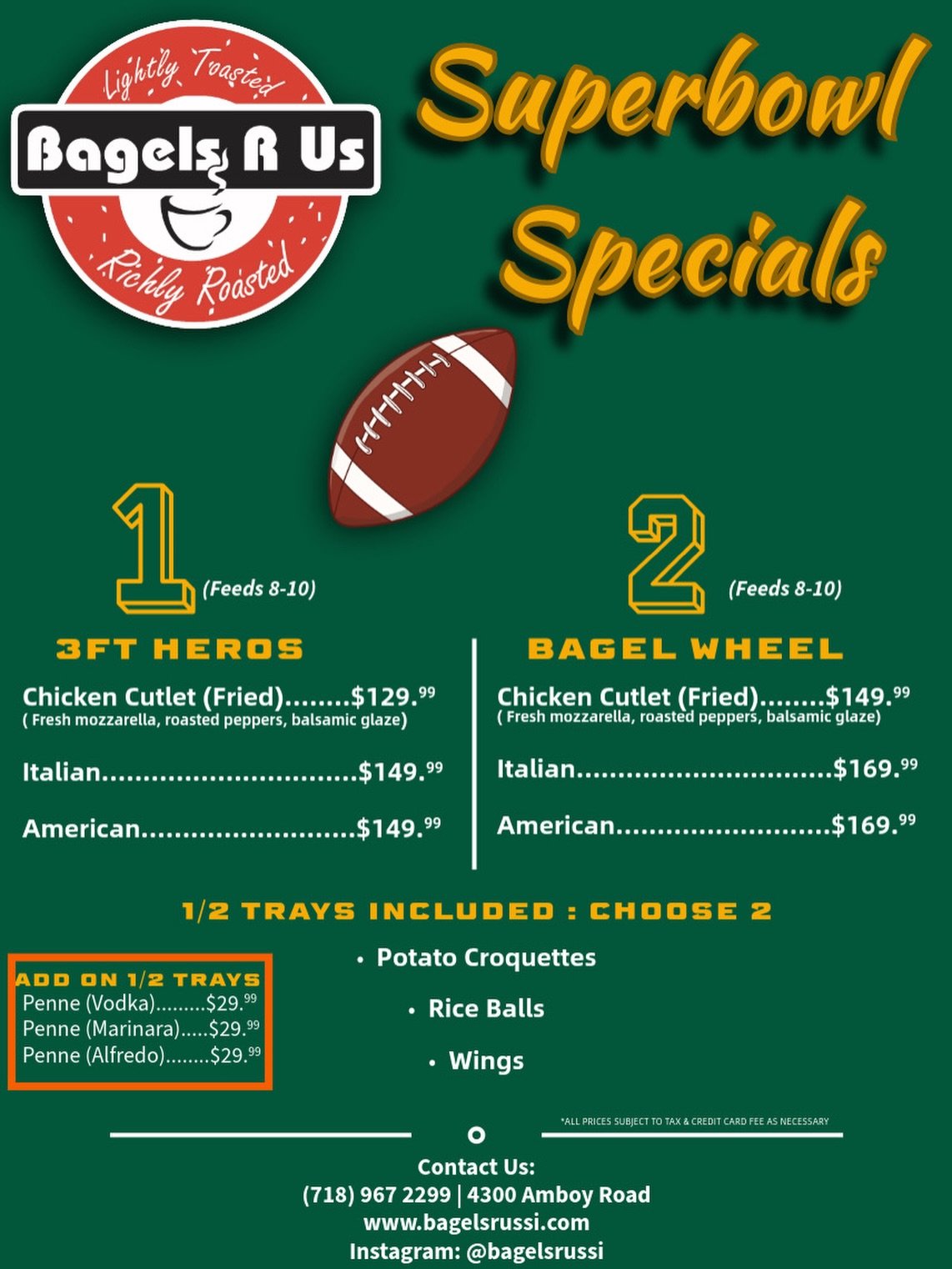 Super Bowl catering menu is live 🏈 Let us handle game day. 

Call to place your order, or stop by to order in person