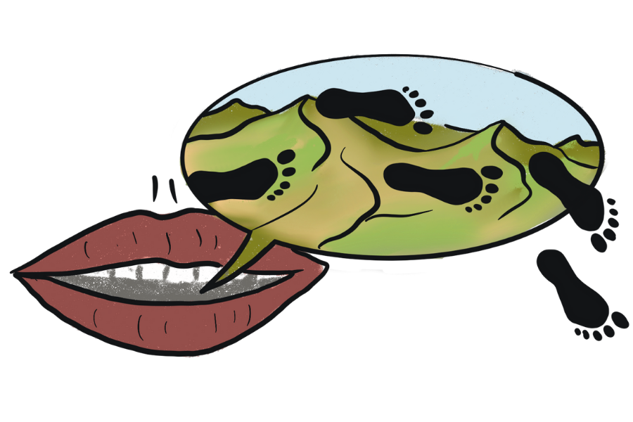 A cartoonish illustration of a potato with feet and eyes, and a face with lips and teeth.