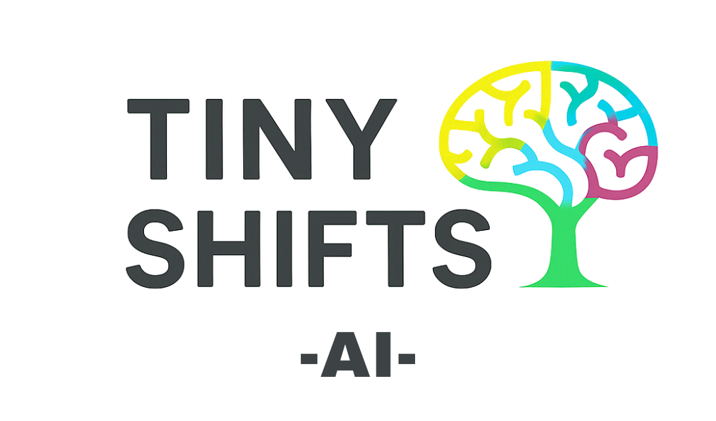 Logo for Tiny Shifts AI featuring a stylized colorful brain illustration and text.