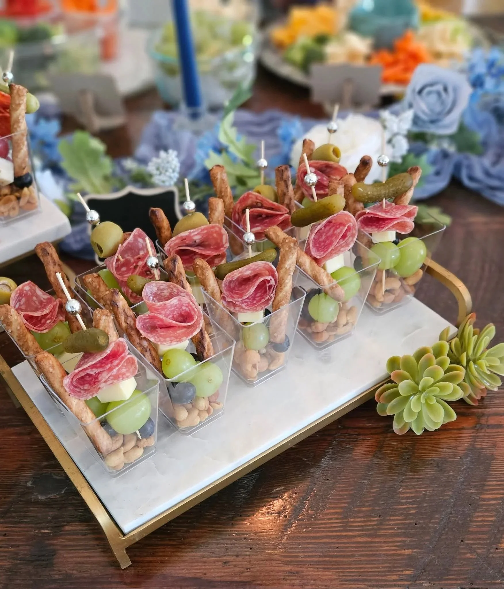 Mini Charcuterie cups with assorted cheese, cured meats. grapes, blueberries, and nuts for events in  Wilmington, NC and Brunswick County