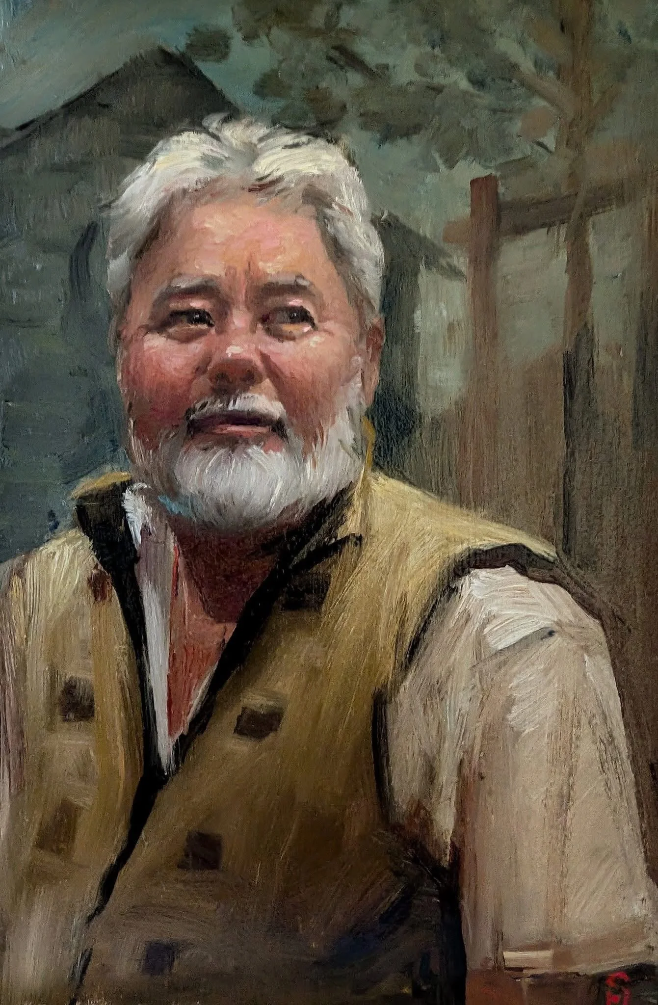 Oil portrait of Kasey Sealy a man looking to the right by Sally Ryan of Mt Kuring-Gai and Archibald Finalist 2013 and 2023