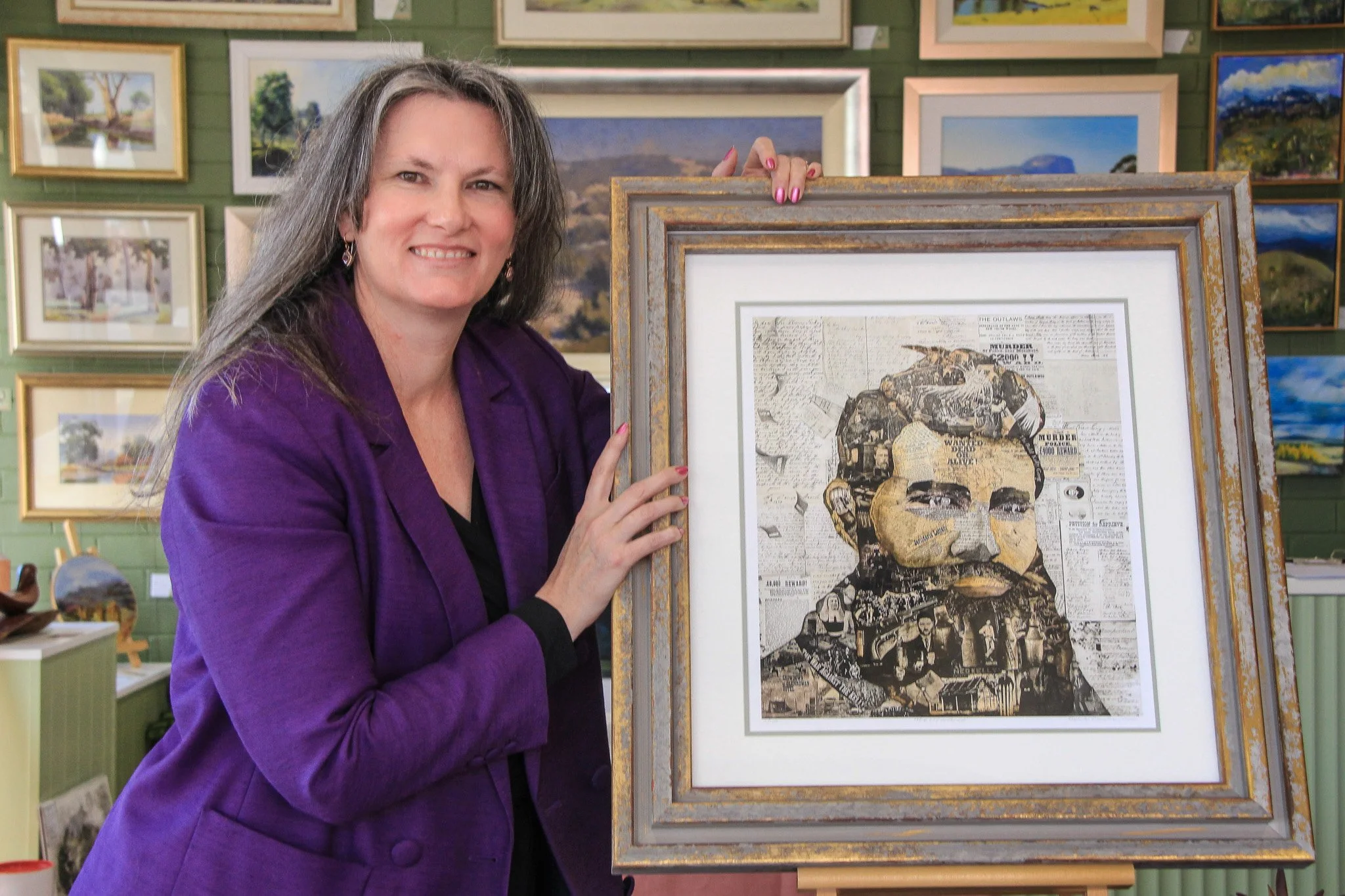 Framed artwork of a collage of Ned Kelly