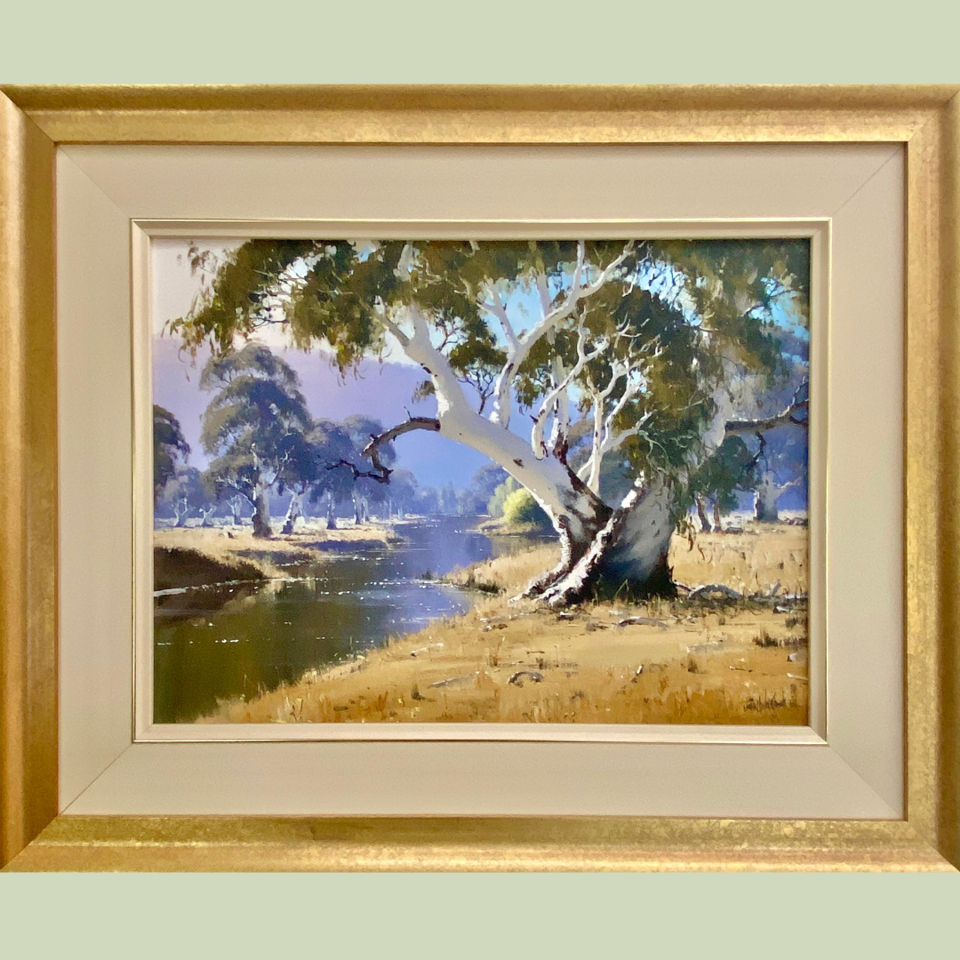 Magnificent painting of big gum tree with brilliant gold frame