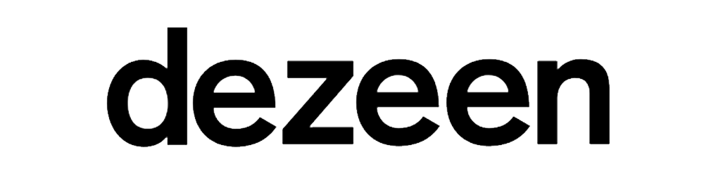 The logo of Dezeen with black text and outline on a black background.