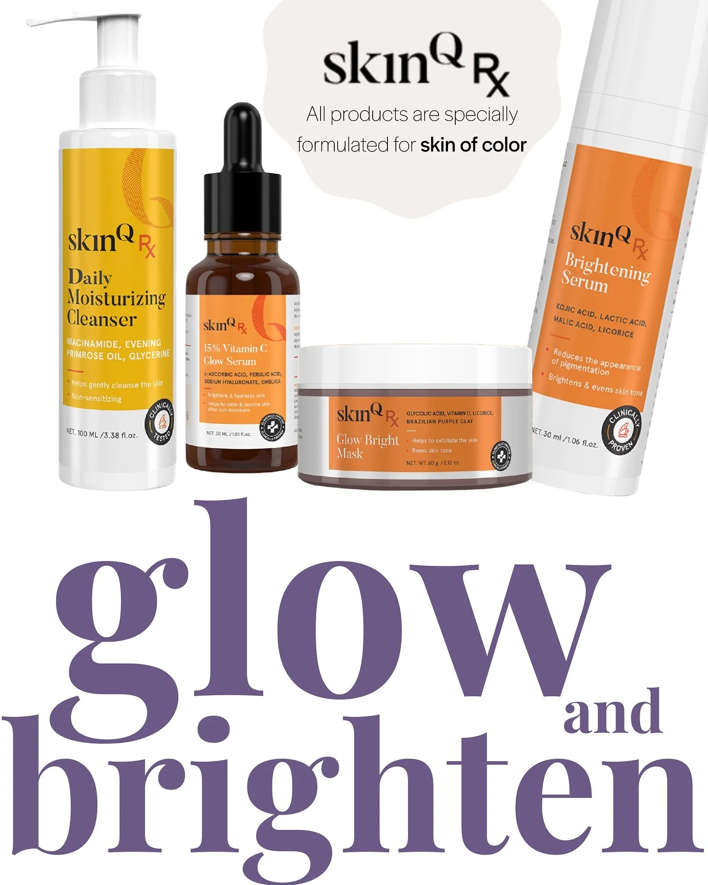 Your glow deserves formulas that understand your skin. 🌟

SkinQ Rx is crafted for melanin-rich skin, targeting dullness and uneven tone to bring out your brightest, healthiest glow yet.

Available only at Pro-Xo Aesthetics.

#SkinOfColorCare #skinqr