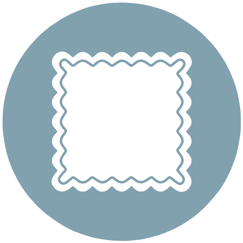 Icon of a blank square sticker with wavy border inside a blue circle.