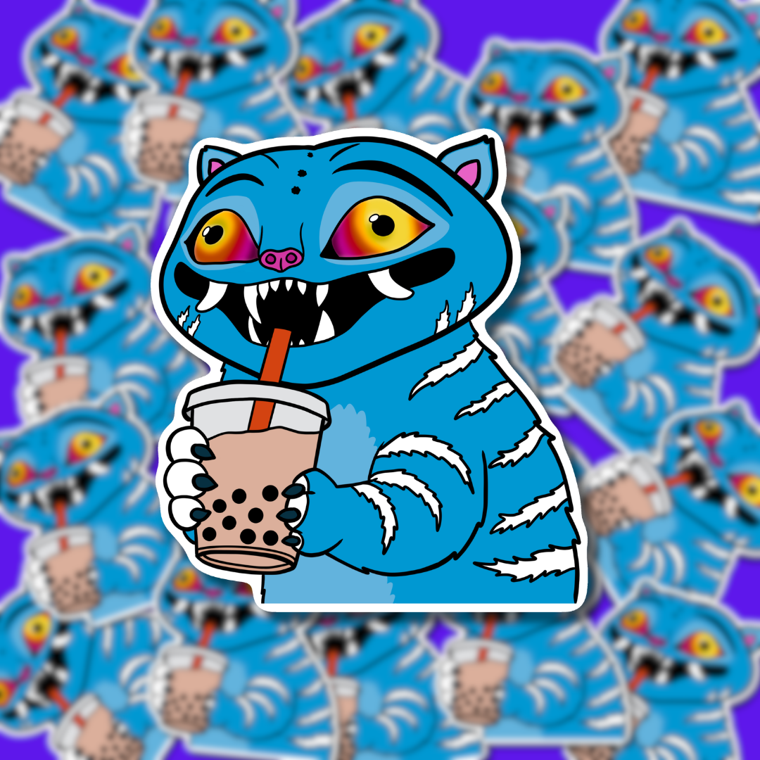 Derpy Tiger Boba Sticker