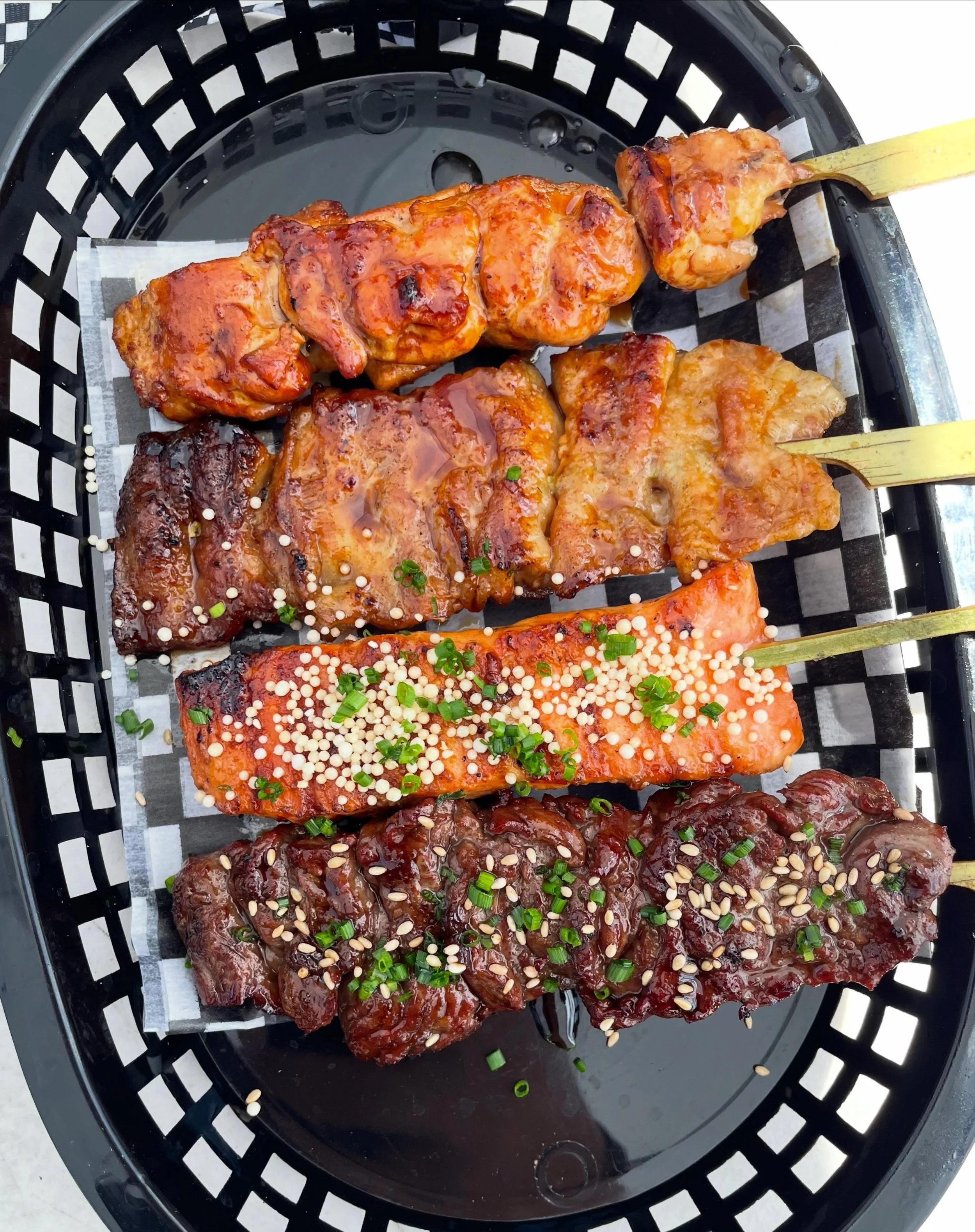 The skewers we&rsquo;re serving up this weekend at @uppercanadacheese !

Wagyu Skirt Steak
yakitori, toasted sesame, chive

Chicken thigh
koji salt. yakitori

Miso Salmon
sweet miso, rice pearls

Pork Belly
yakitori, yuzu kosho

📍Upper Canada Cheese