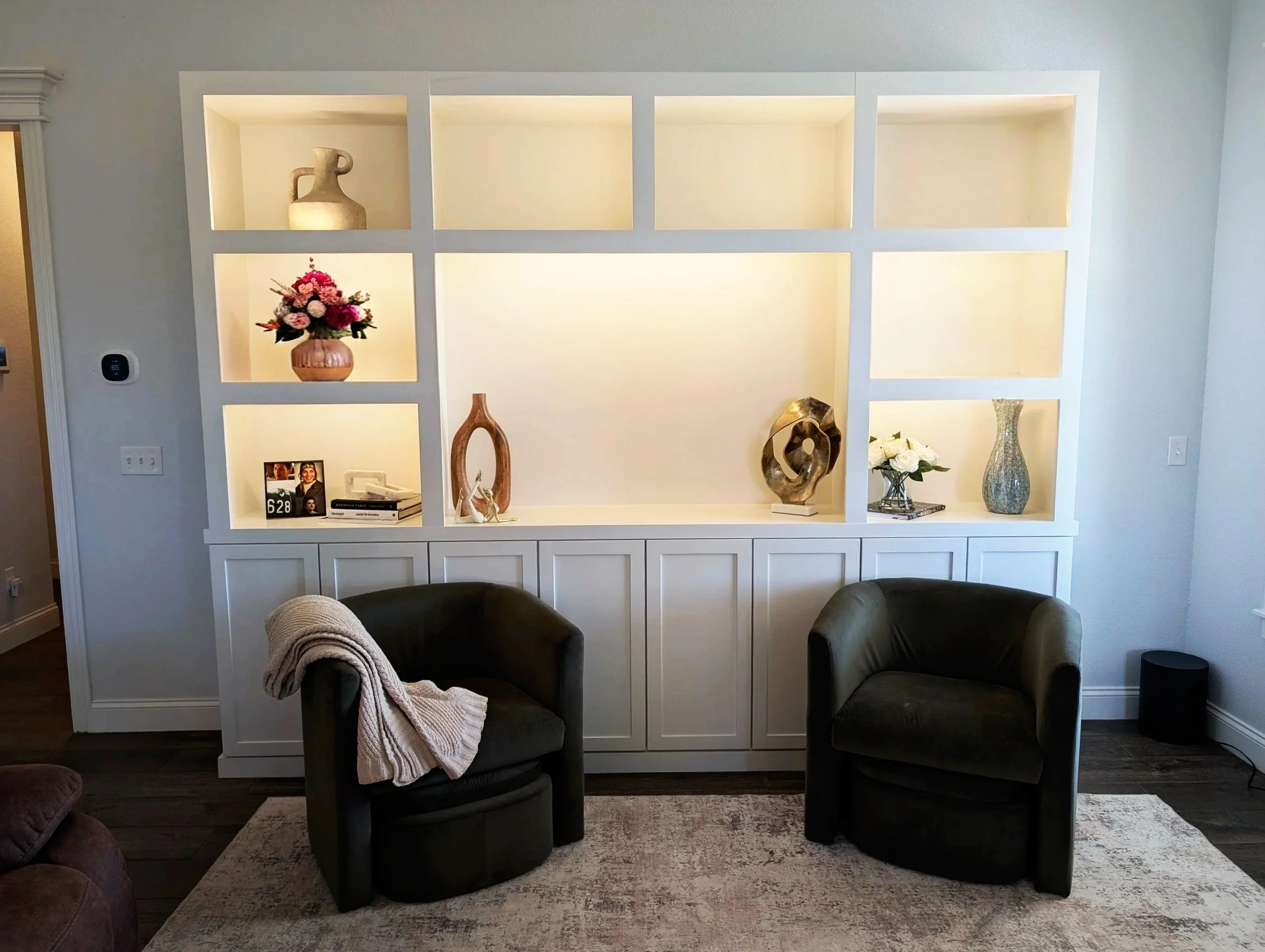 Built in cabinets in living room