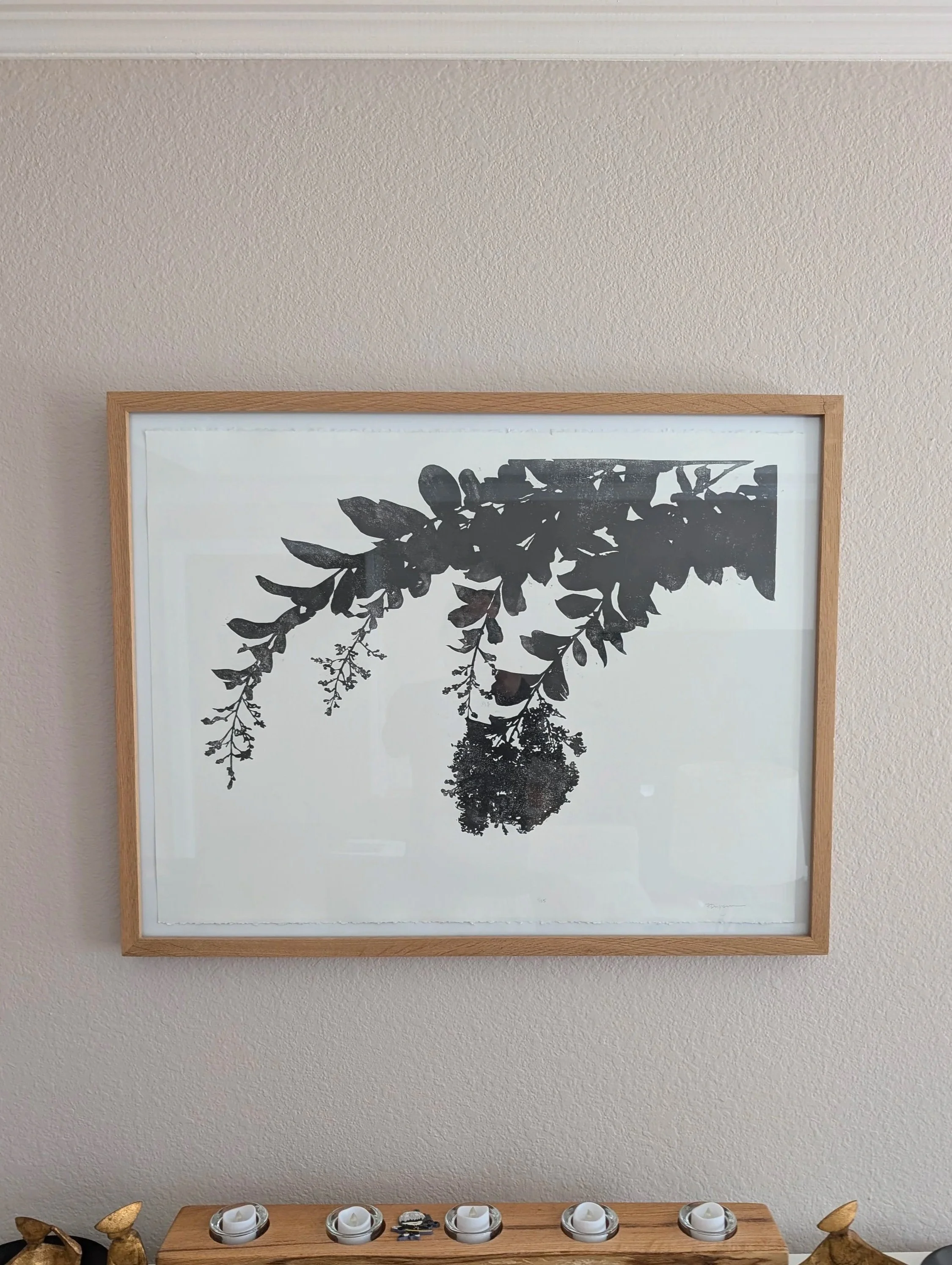 White oak frame with walnut splines, linen tape mount