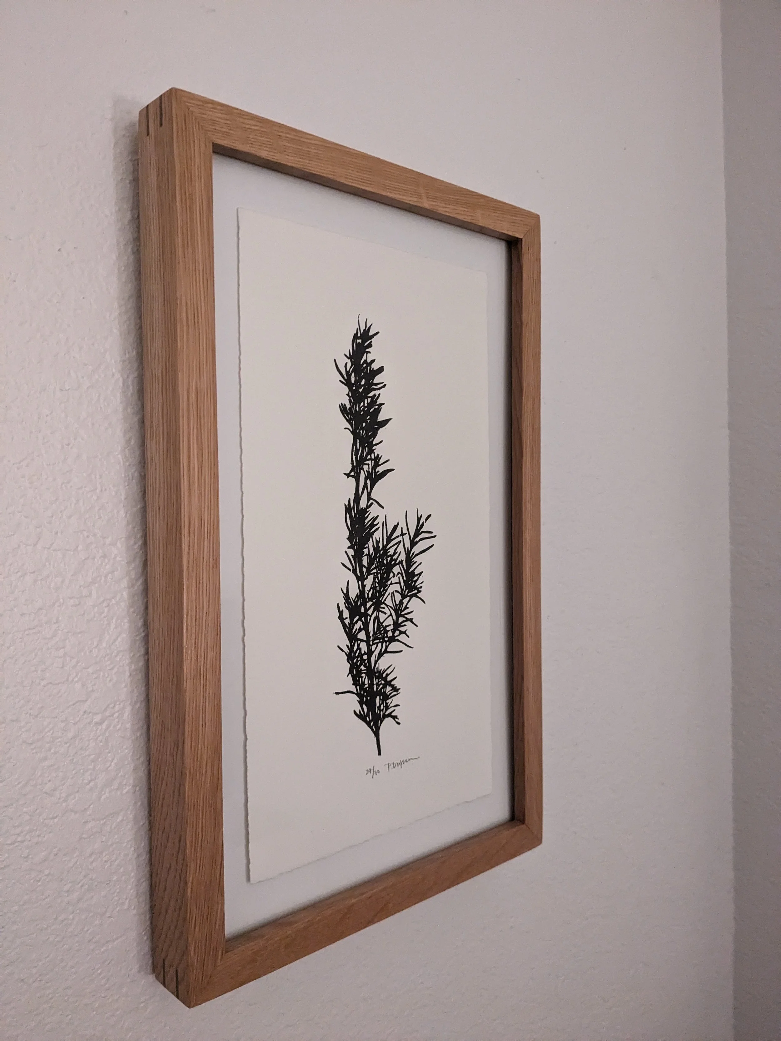 White oak frame with walnut splines, linen tape mount