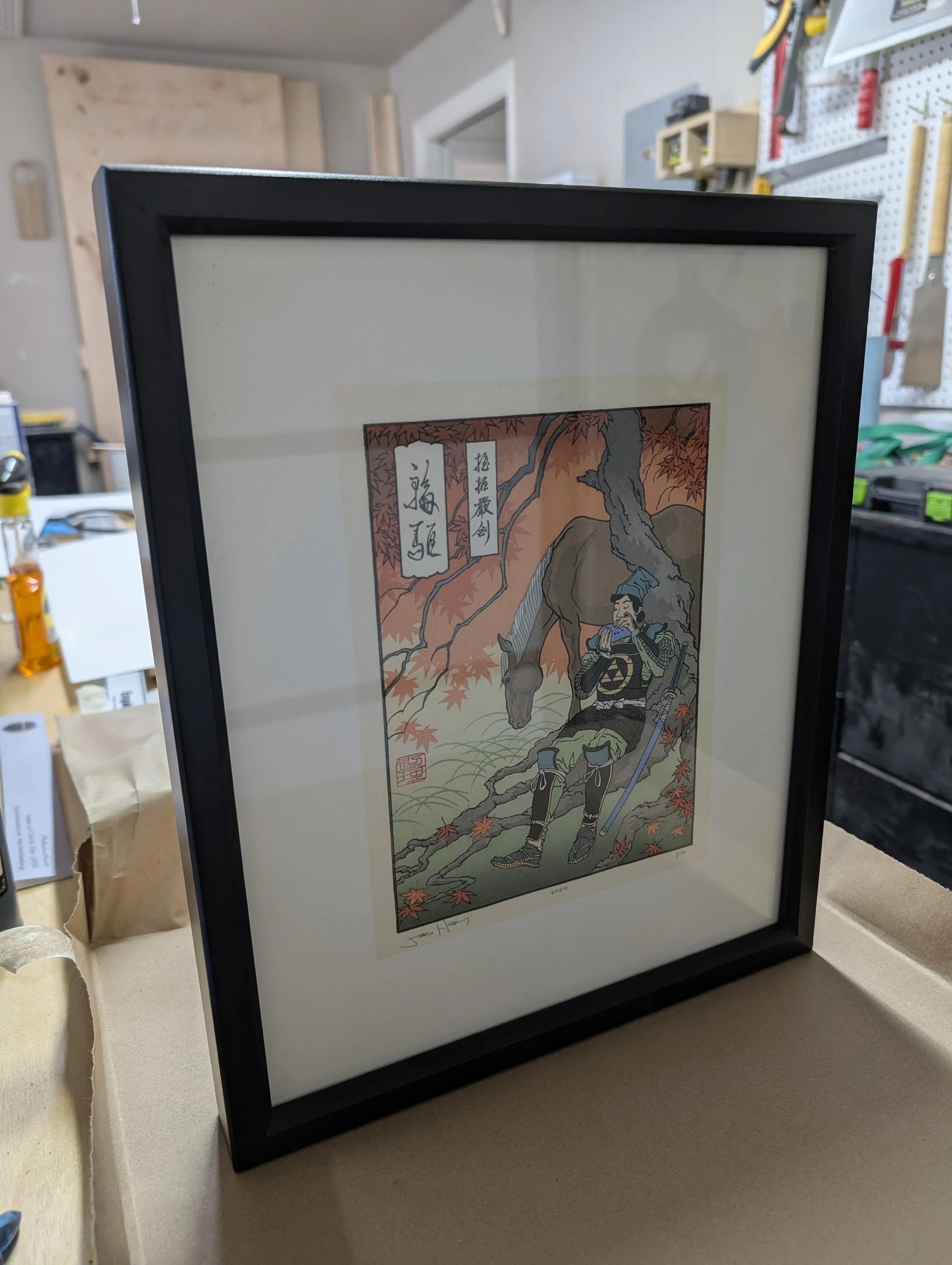 Beveled maple frame with India ink dye