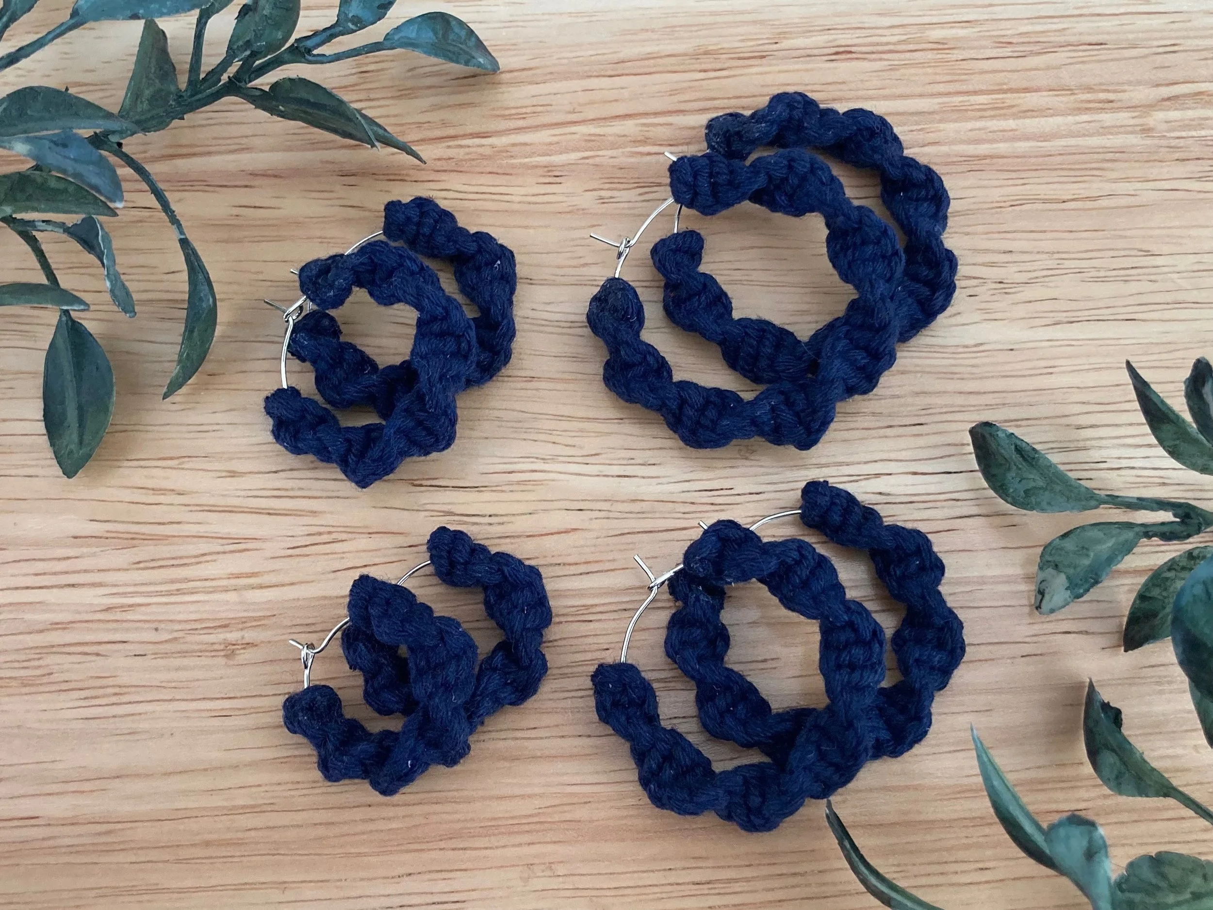 Macrame Hoops in "Navy Blue"