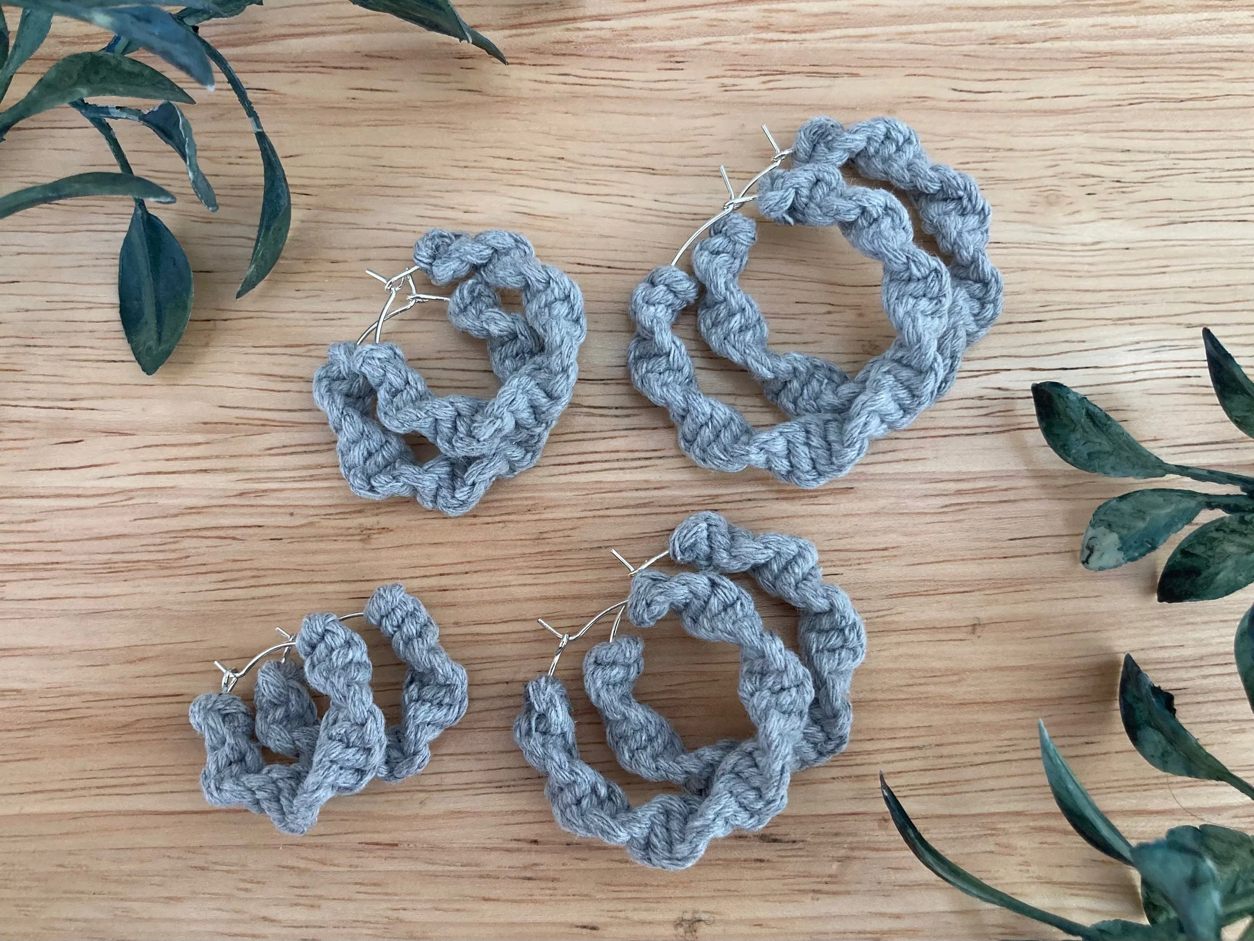 Macrame Hoops in "Light Gray"