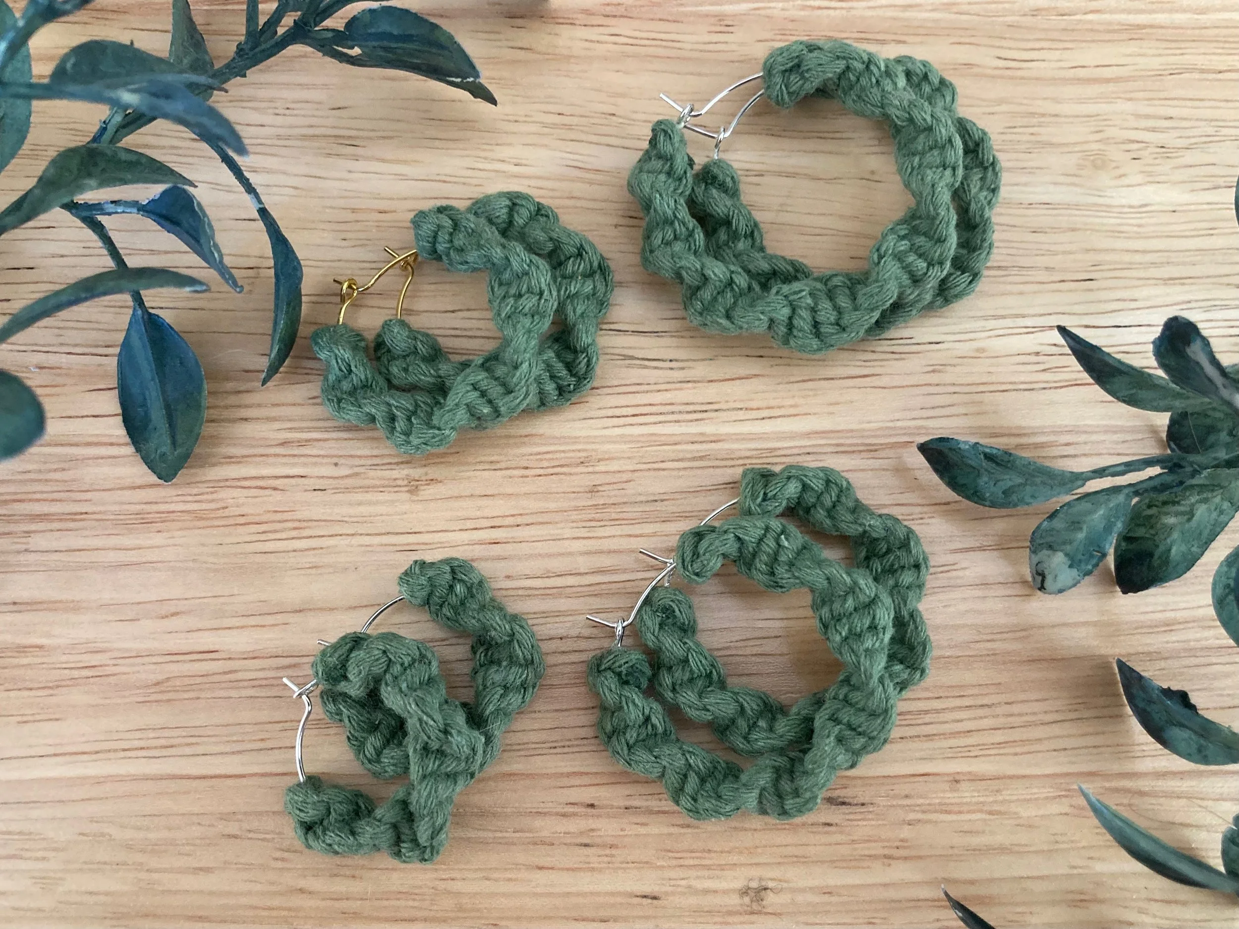 Macrame Hoops in "Avocado Green"
