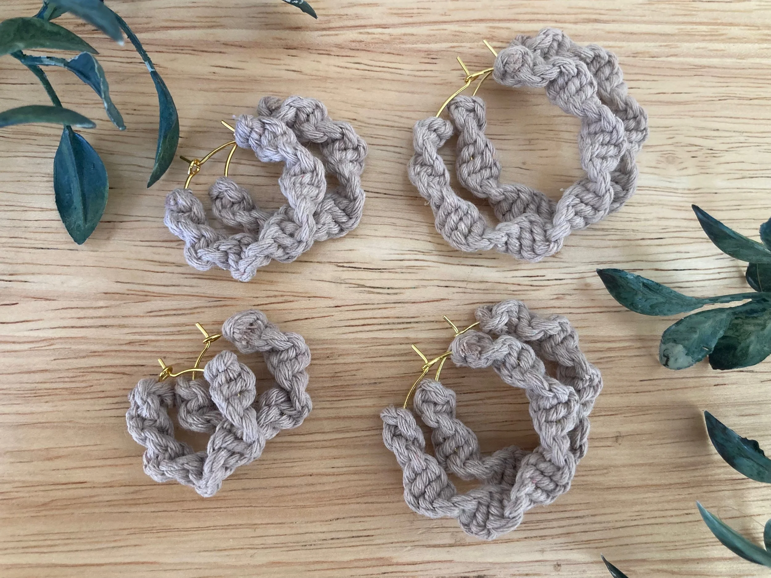 Macrame Hoops in "Dusty Pink"