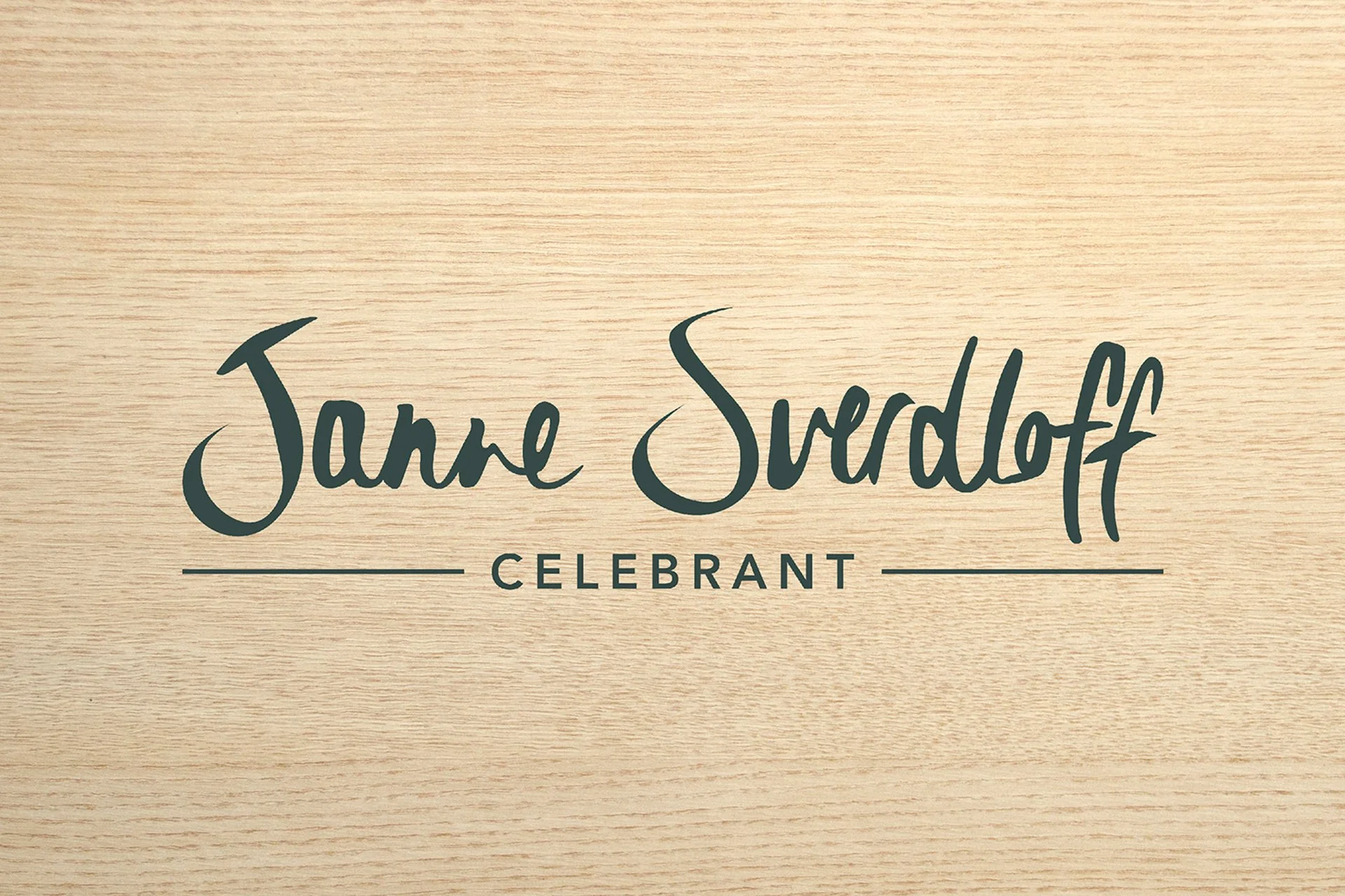 Text reading 'Jane Svedloff Celebrant' on a wooden background.