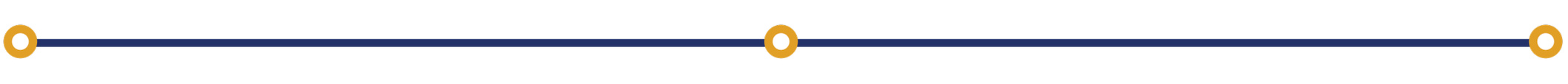 A blue horizontal line with circles at each end and one circle in the middle, used as a timeline or progress indicator.