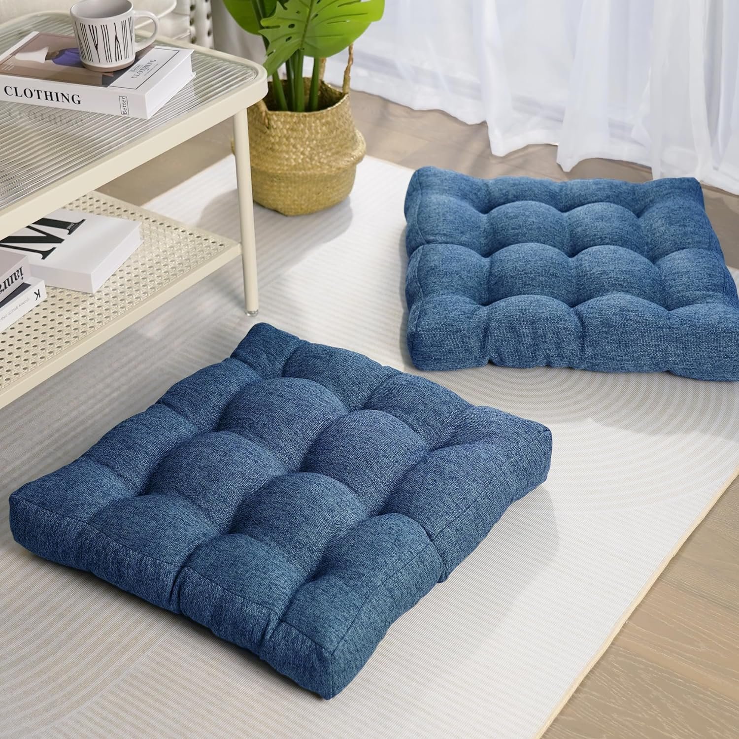 Tromlycs Floor Pillow Cushions for Adults Set of 2 Large Pillows for Floor Seating Square Gel Memory Foam 20 x 20 x 4 Inch Blue