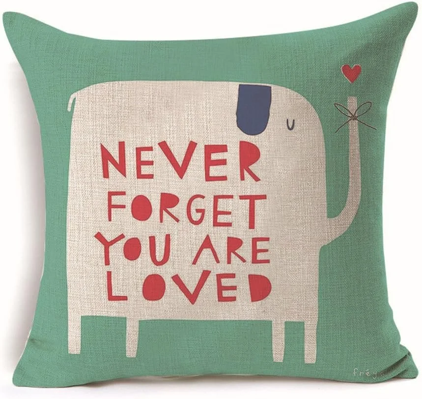Cartoon Animal Cotton Linen Home Decor Pillowcase Throw Pillow Cushion Cover 18 x 18 Inches (Beige Elephant Never Forget You are Loved)