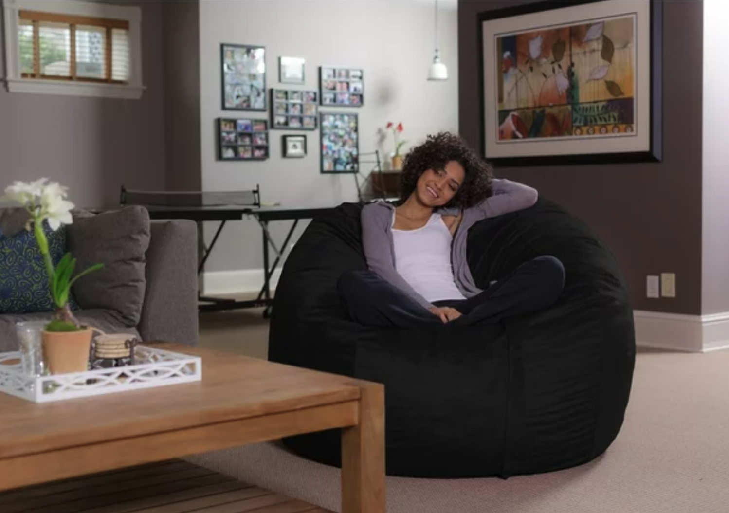 Sofa Sack Bean Bag Chair, Memory Foam Lounger with Microsuede Cover, Kids, Adults, 5 ft, Black