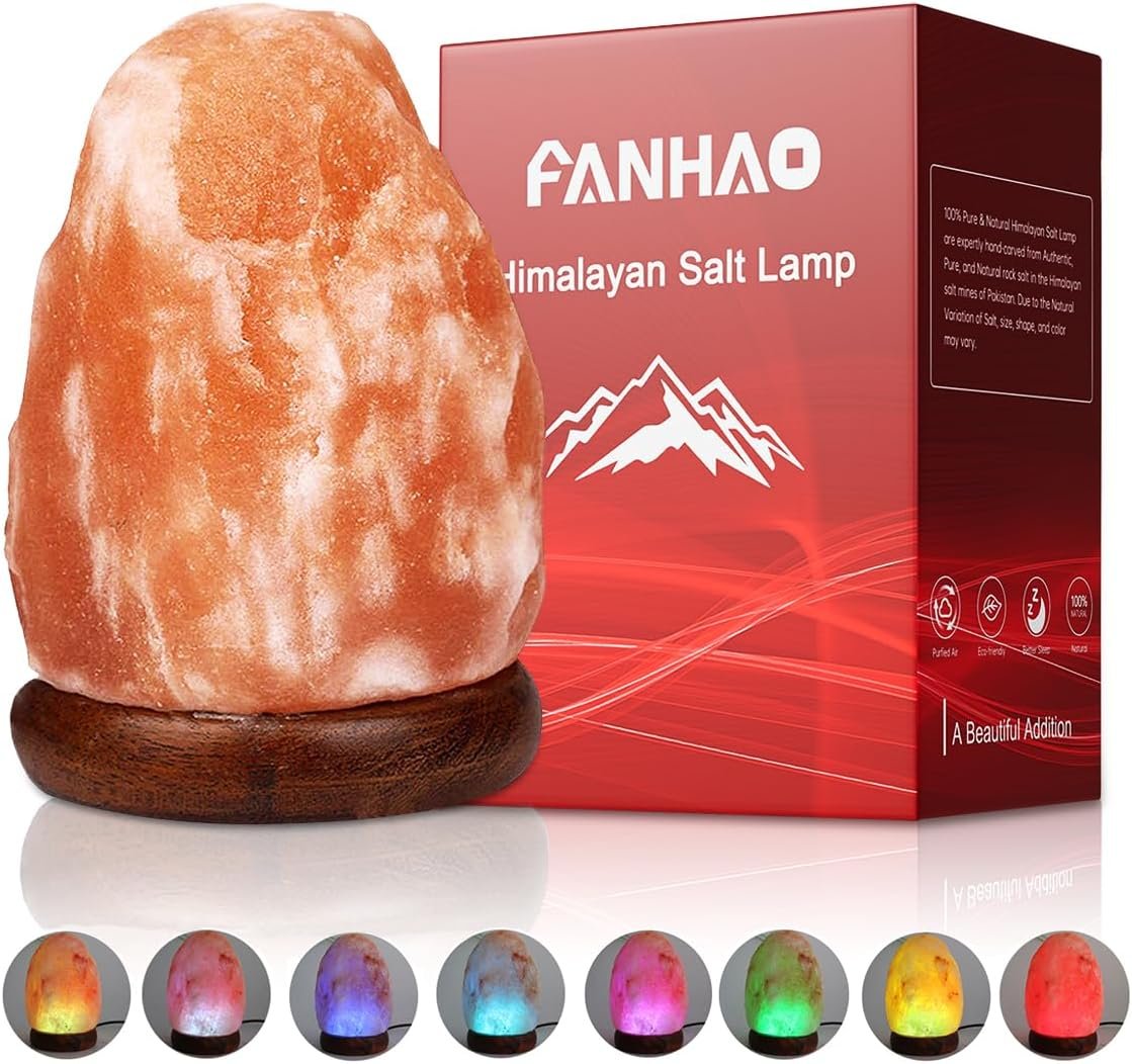 FANHAO USB Himalayan Salt Lamp with 8 Colors Changing, Natural Crystal Salt Light Glow Hand Crafted Night Light for Lighting, Decoration and Gift