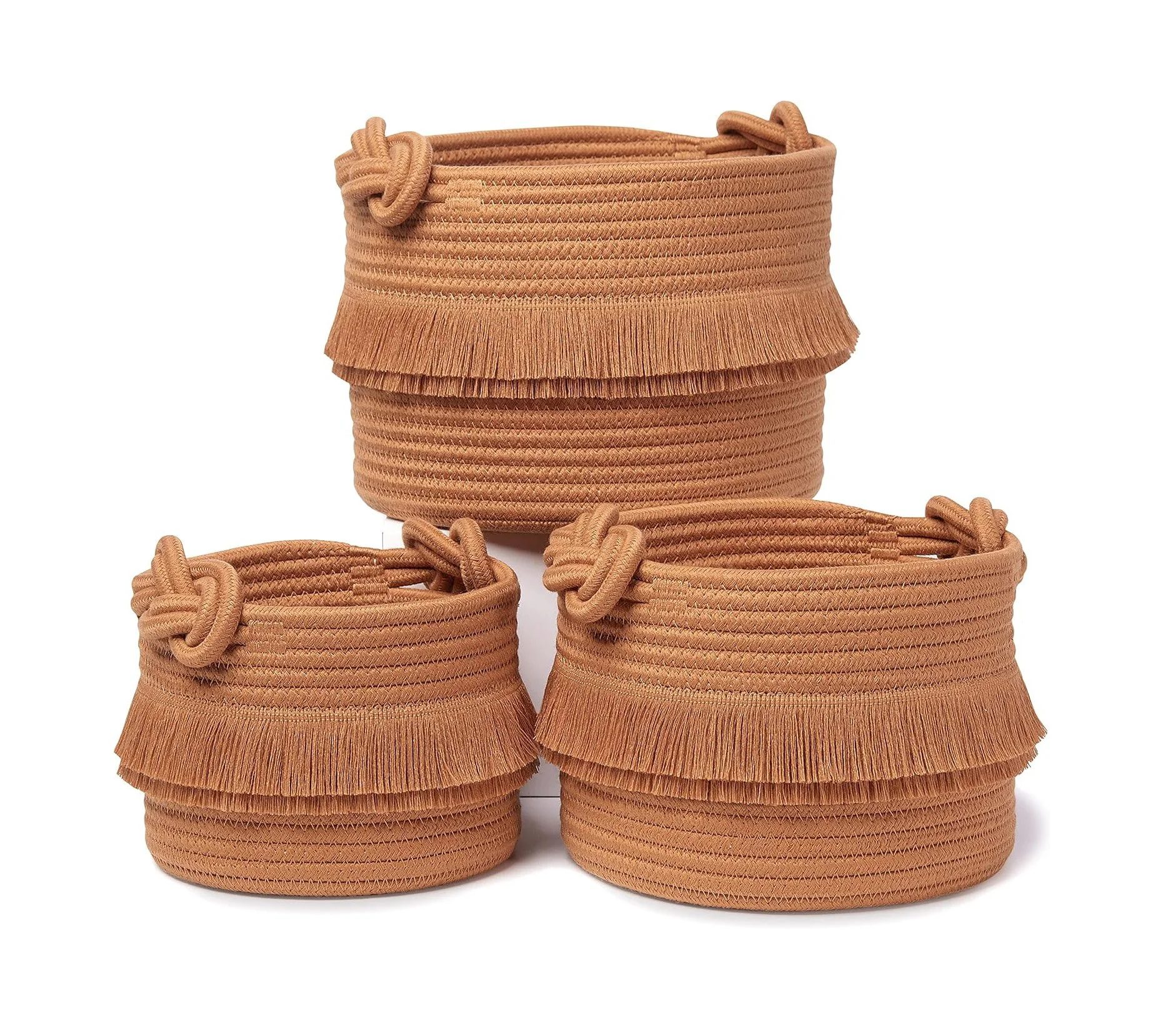 NaturalCozy 3-Piece Boho Decor Storage Basket Set – Cotton Rope Woven Baskets for Organizing!