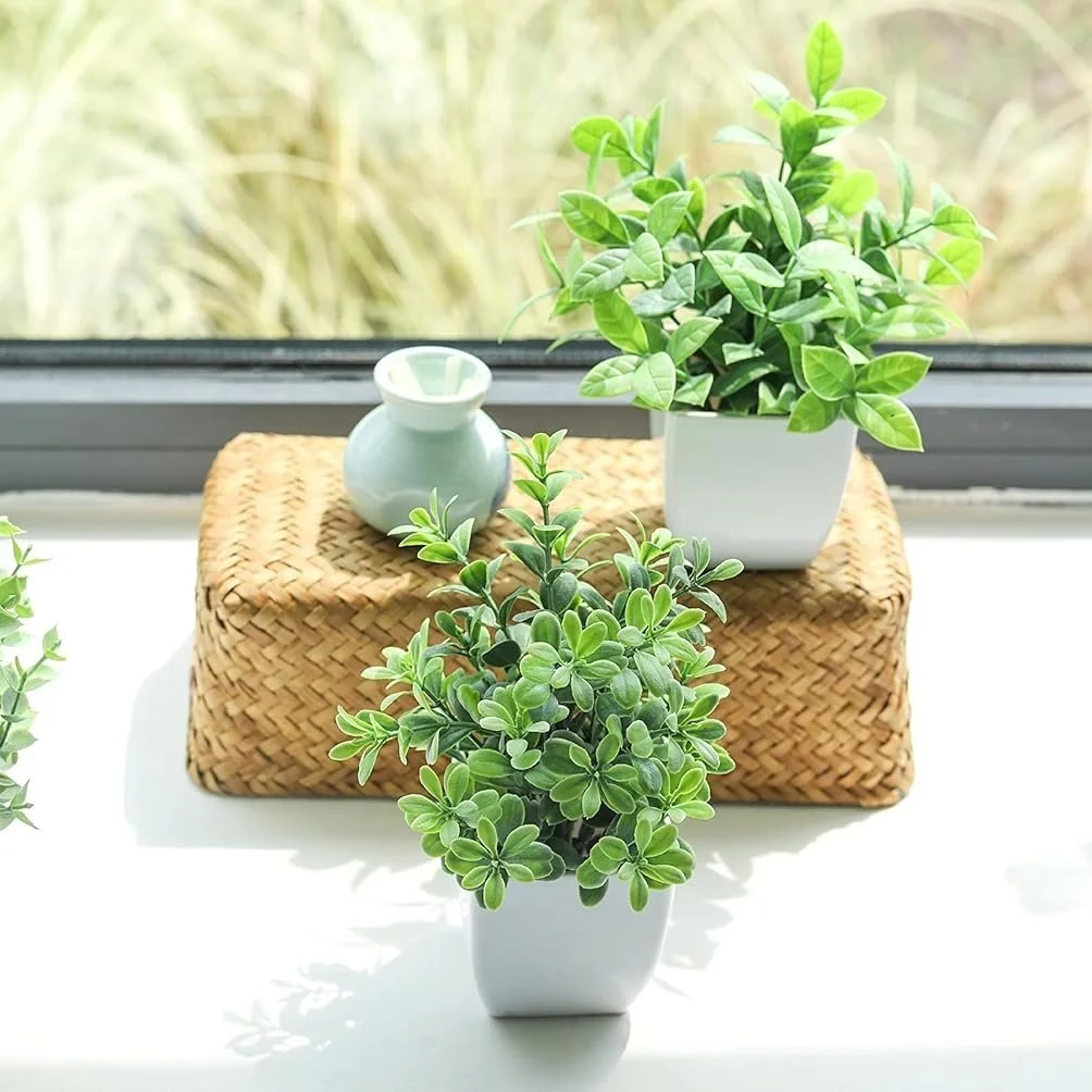 Der Rose 4 Packs Fake Plants Mini Artificial Greenery Potted Plants for Home Decor