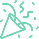 Celebration with a party horn and confetti