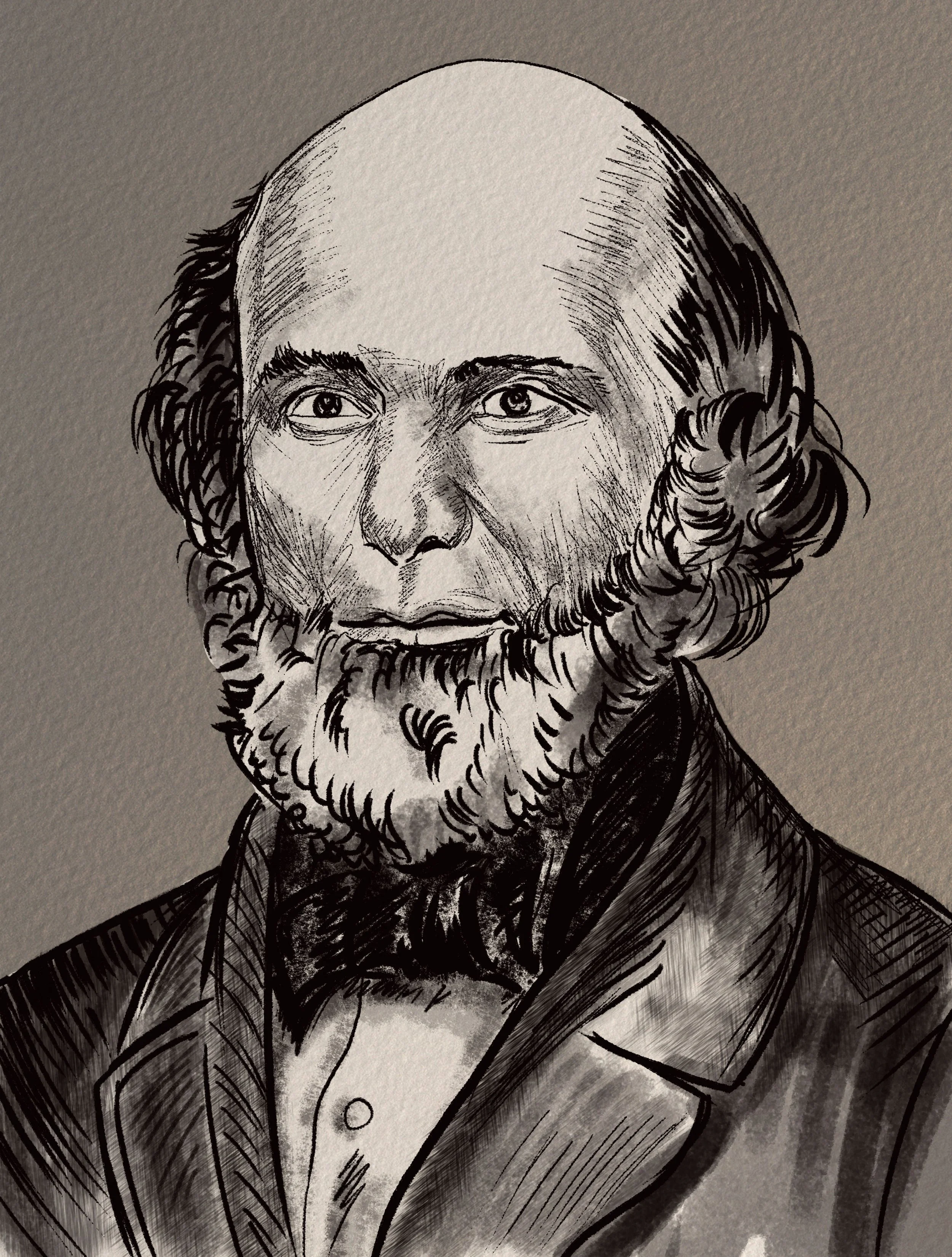 Black and white drawing of 19th Century Unitarian minister Theodore Parker.