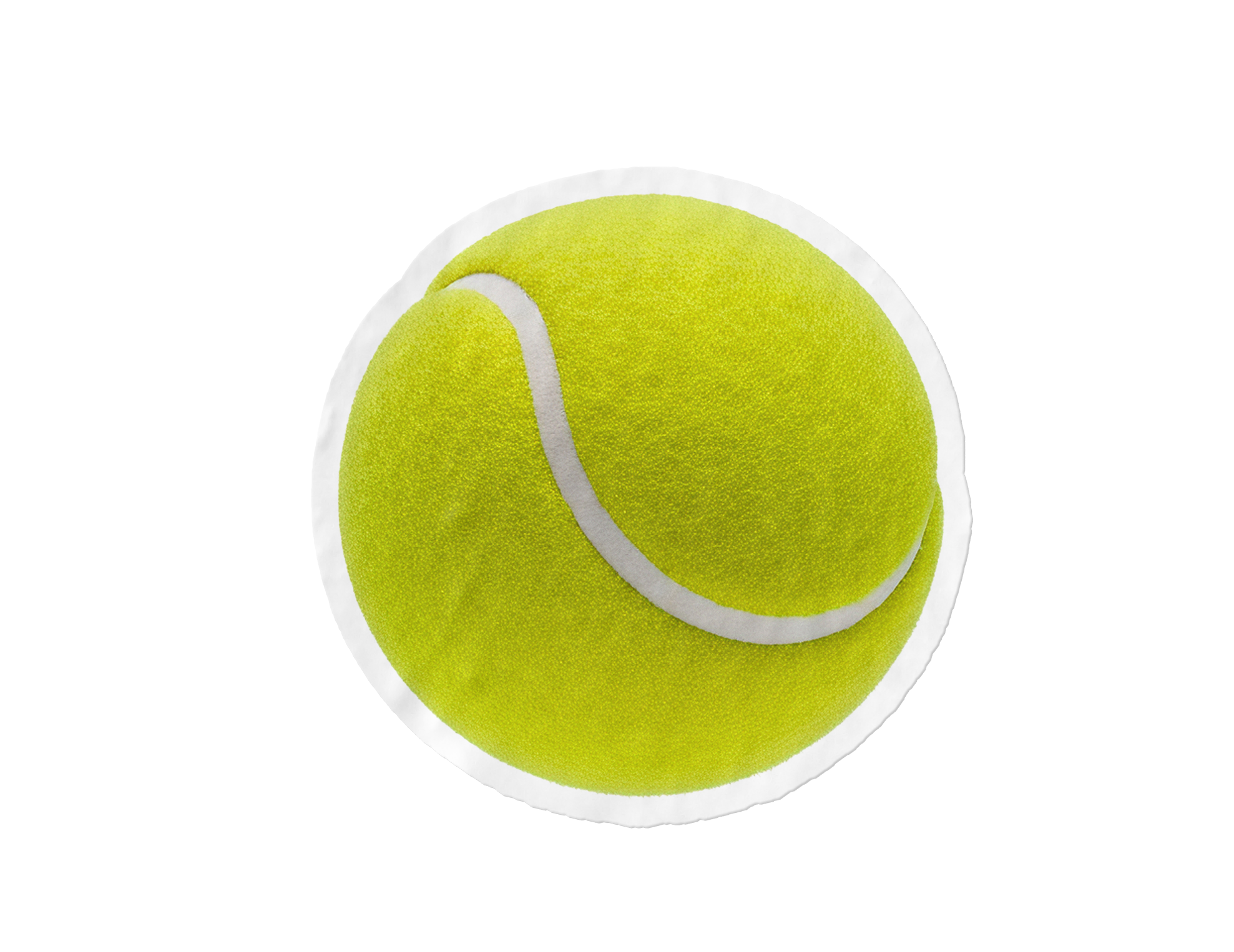 Close-up of a bright yellow-green tennis ball on a white background.