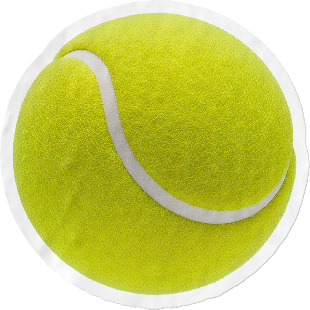 Close-up of a bright yellow-green tennis ball with a white curved seam.
