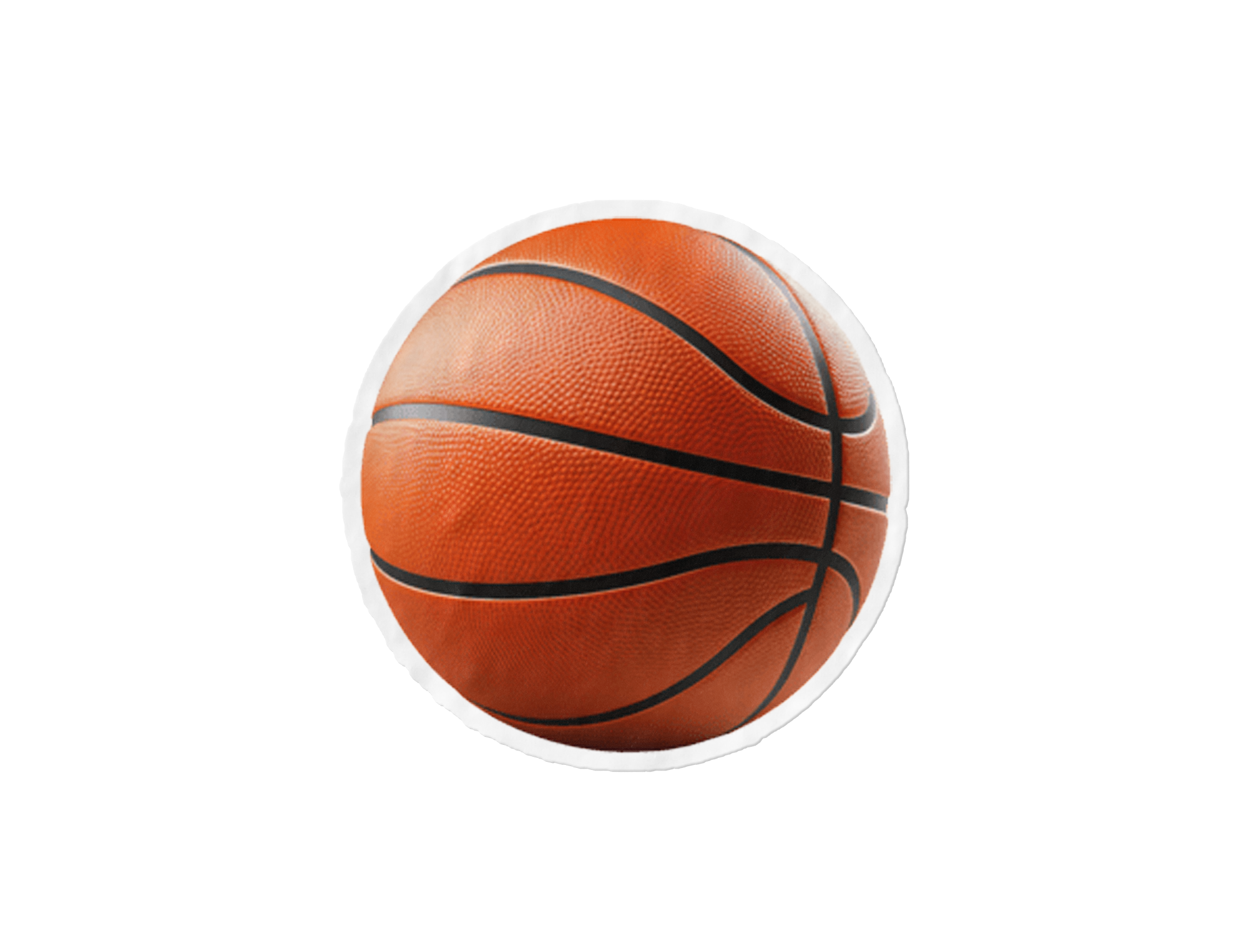 Close-up of a textured orange and black basketball ball isolated on a black background.