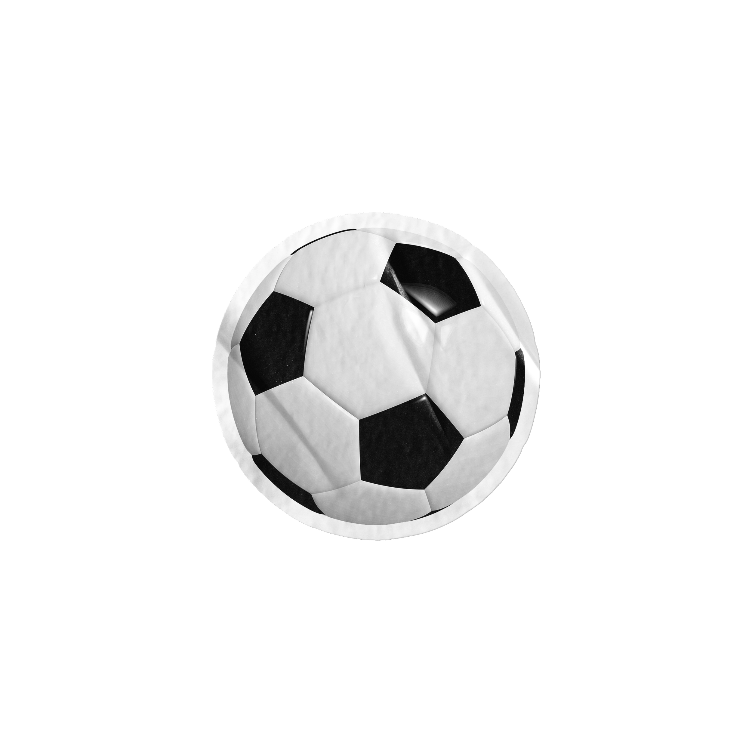 Black and white soccer ball with classic pentagon and hexagon pattern.