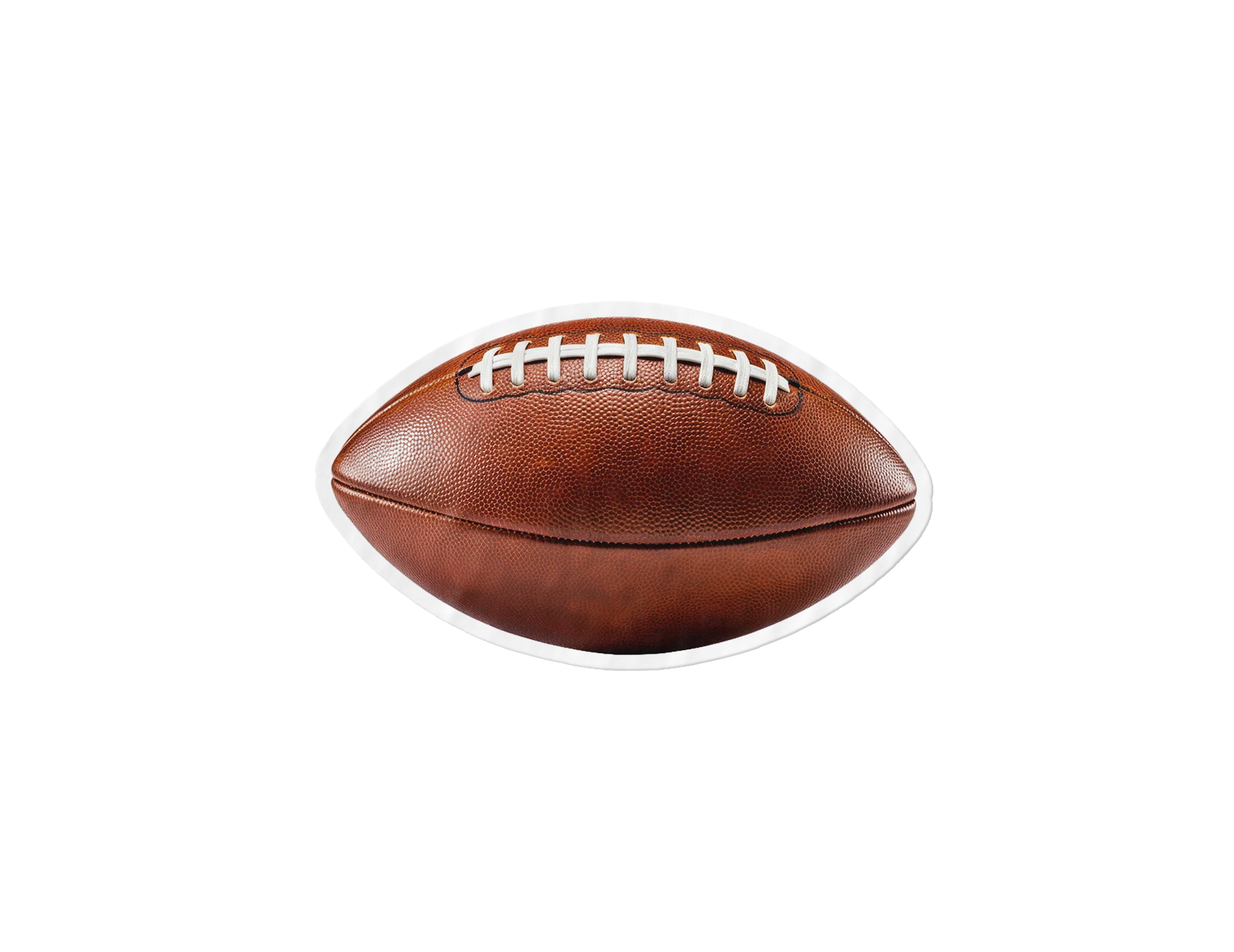 Close-up of an American football on a black background.