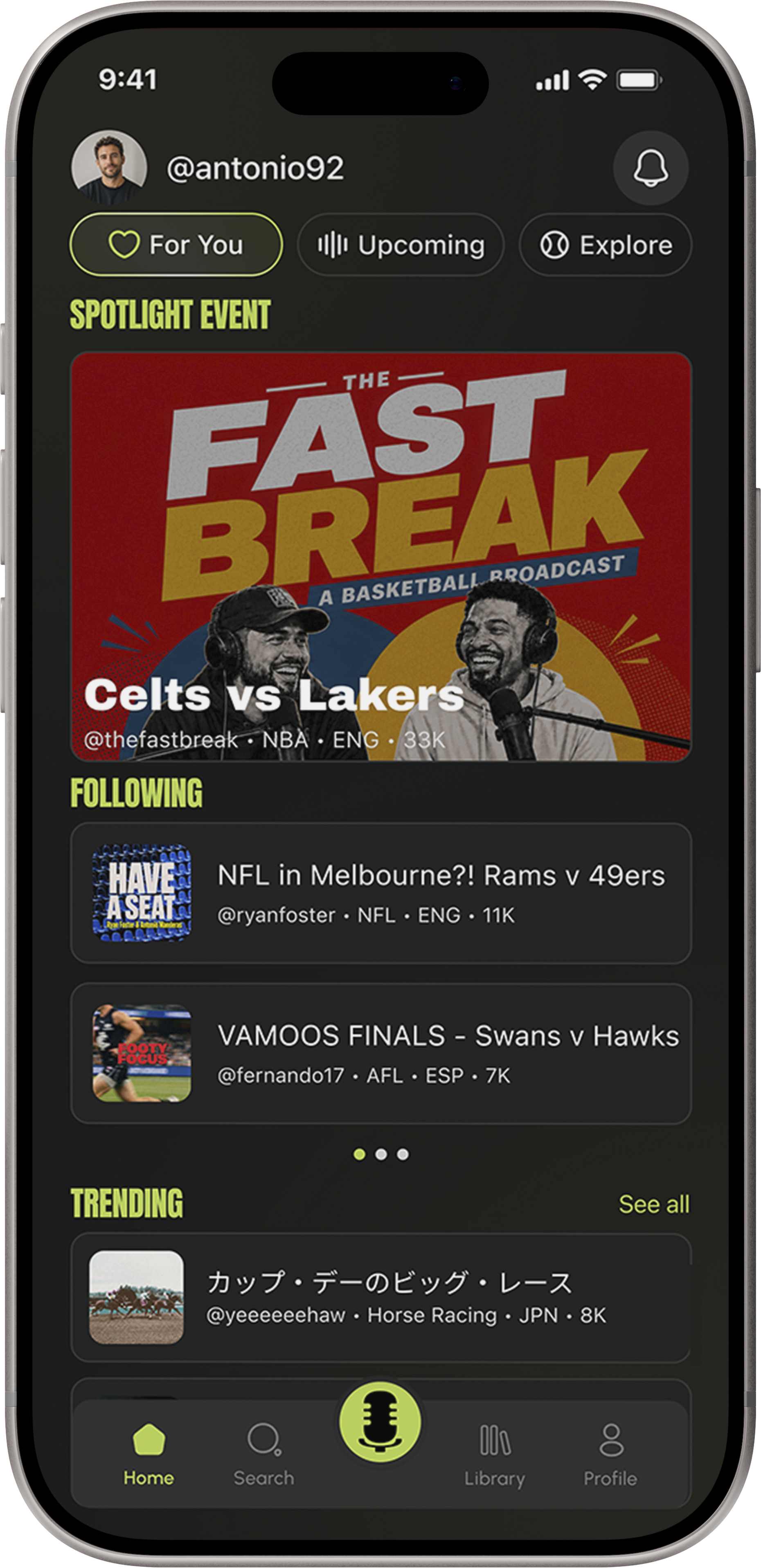 Commentator's home page/for you page.