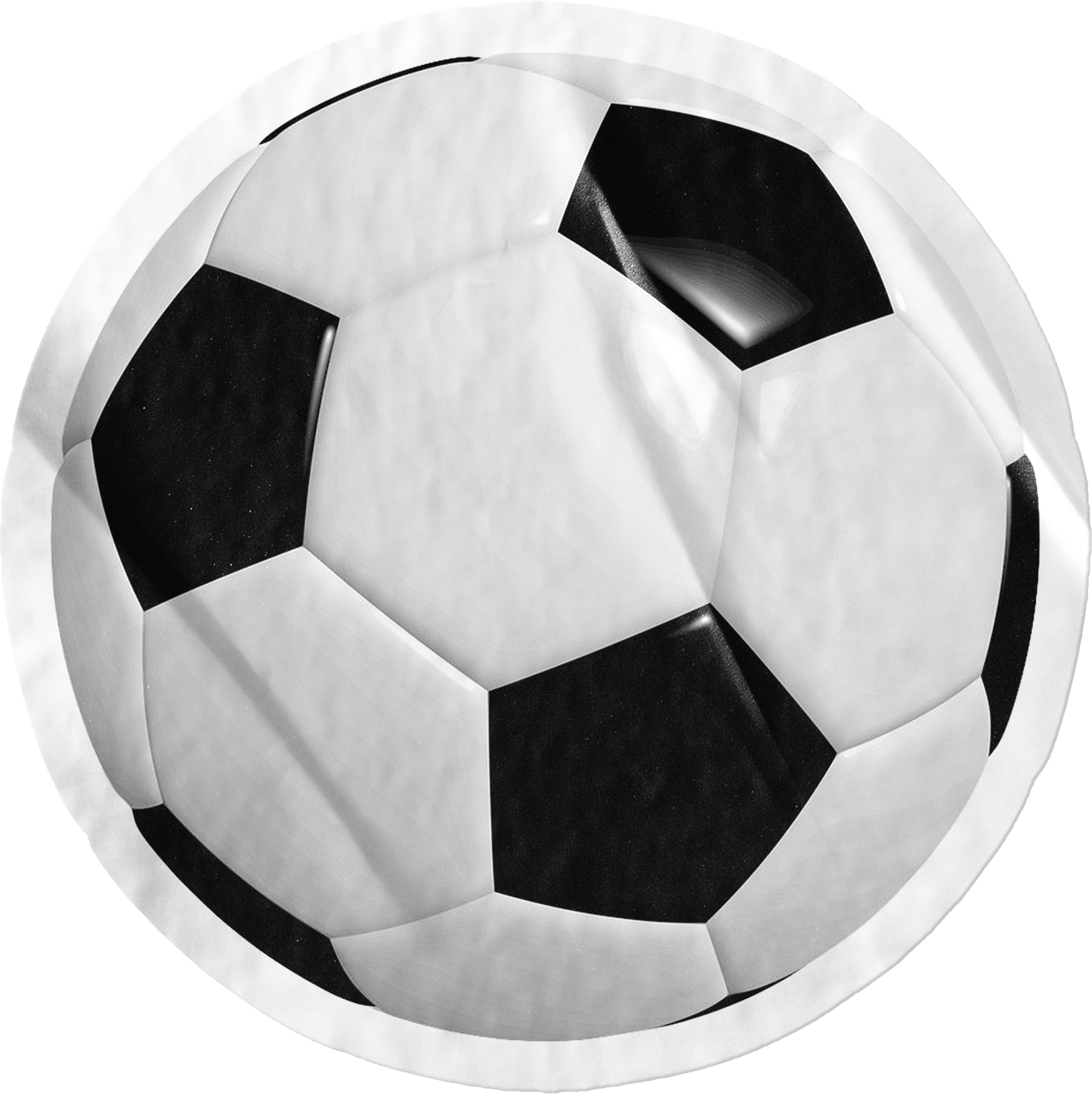 Black and white soccer ball with a pentagon and hexagon pattern.