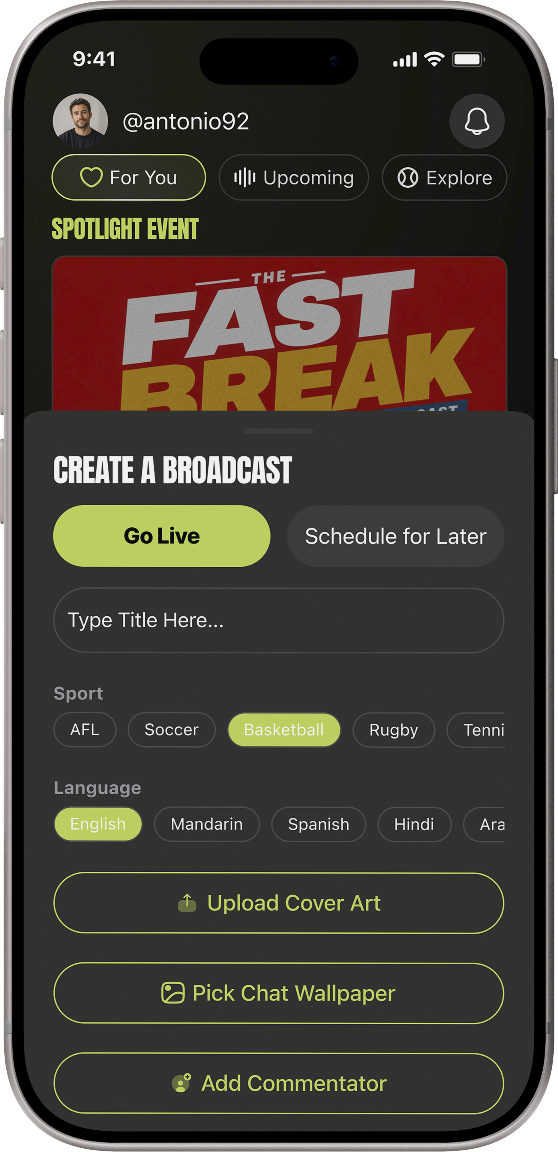 Commentator's create a broadcast screen.