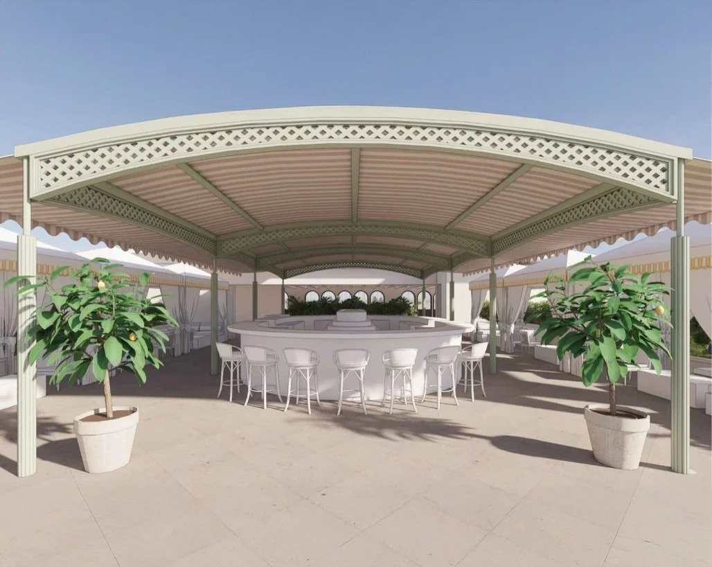 The client came to us with an inspirational architectural vision for a custom pergola at the brand-new @norahotelwestpalm. From the beginning, the goal was to preserve the clean architectural look and overall feel of the concept while carefully devel