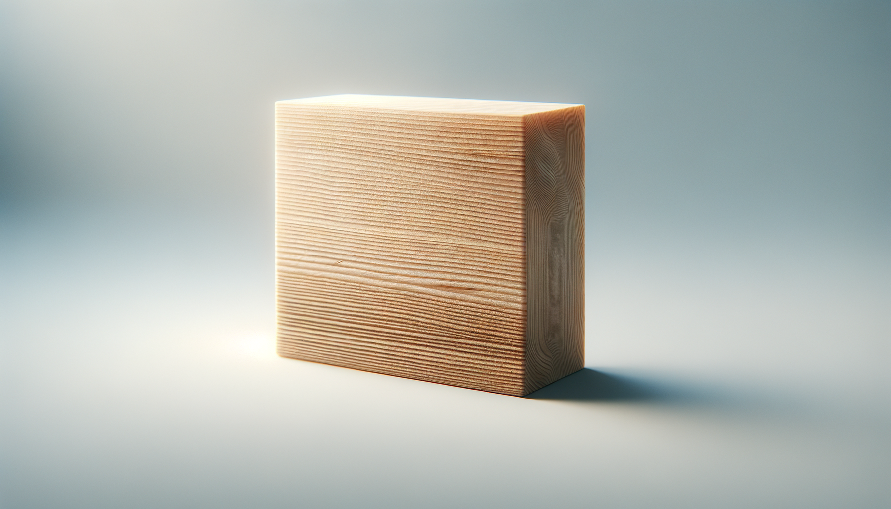 A rectangular wooden block with visible grain patterns, standing on a flat surface with a gradient background.