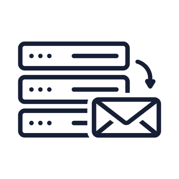 Icon of three stacked email servers with an envelope, indicating email or message communication.