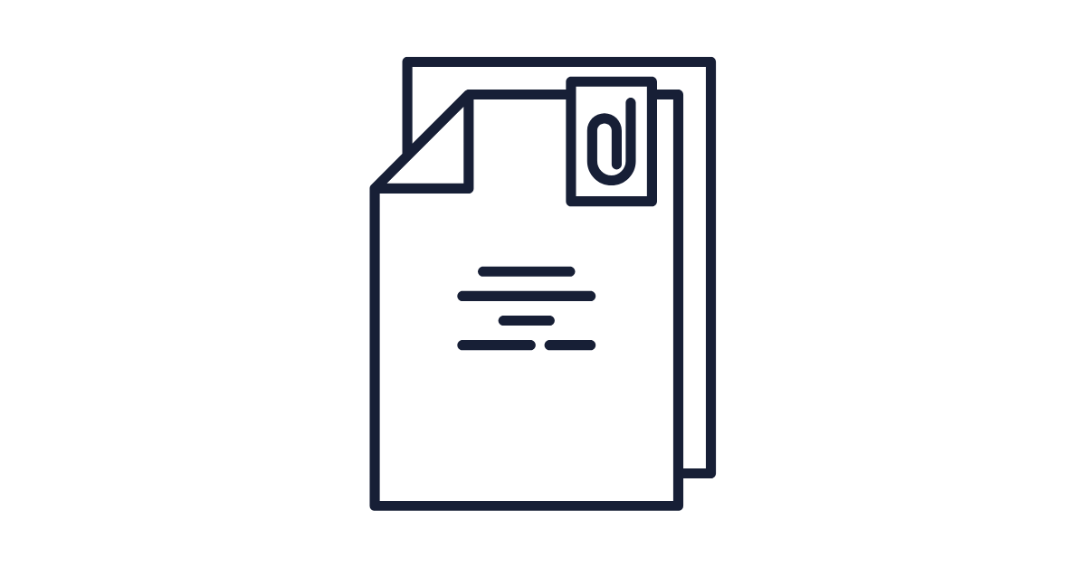 Outline of a file folder with a document icon and a paperclip symbol, representing document or file storage.